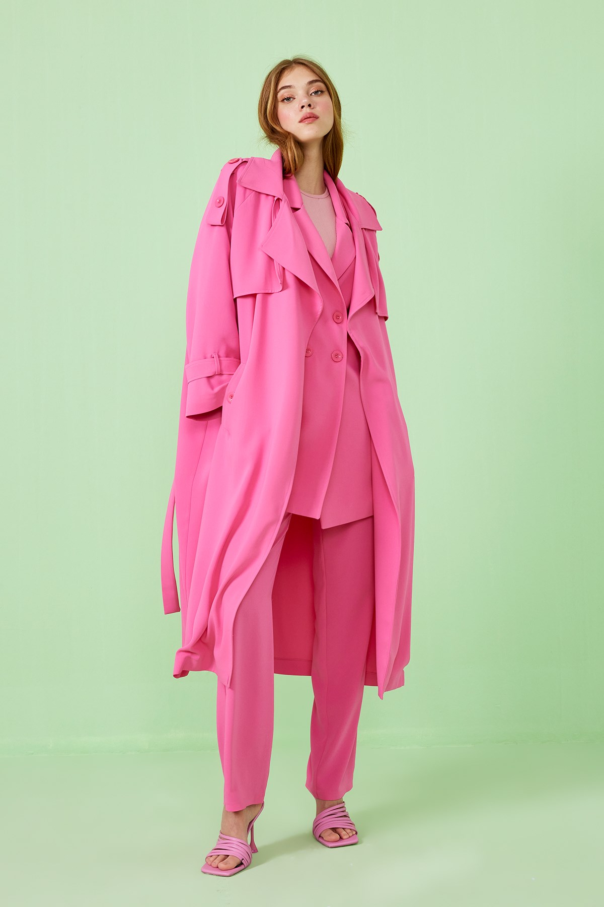 Nora Lined Crepe Trenchcoat - Pink