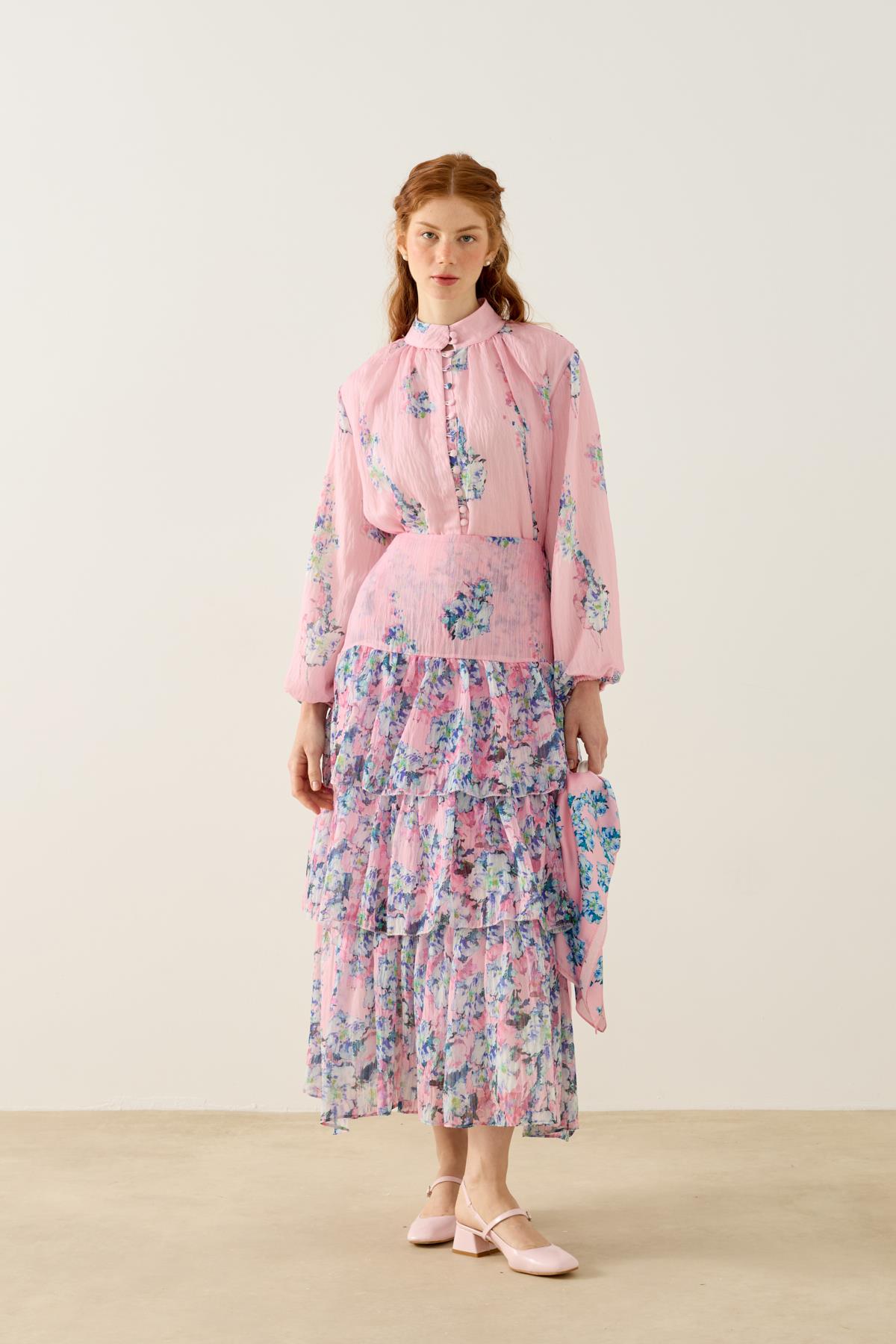 Ocean Britt Düğmeli Volanlı Takım - Pembe