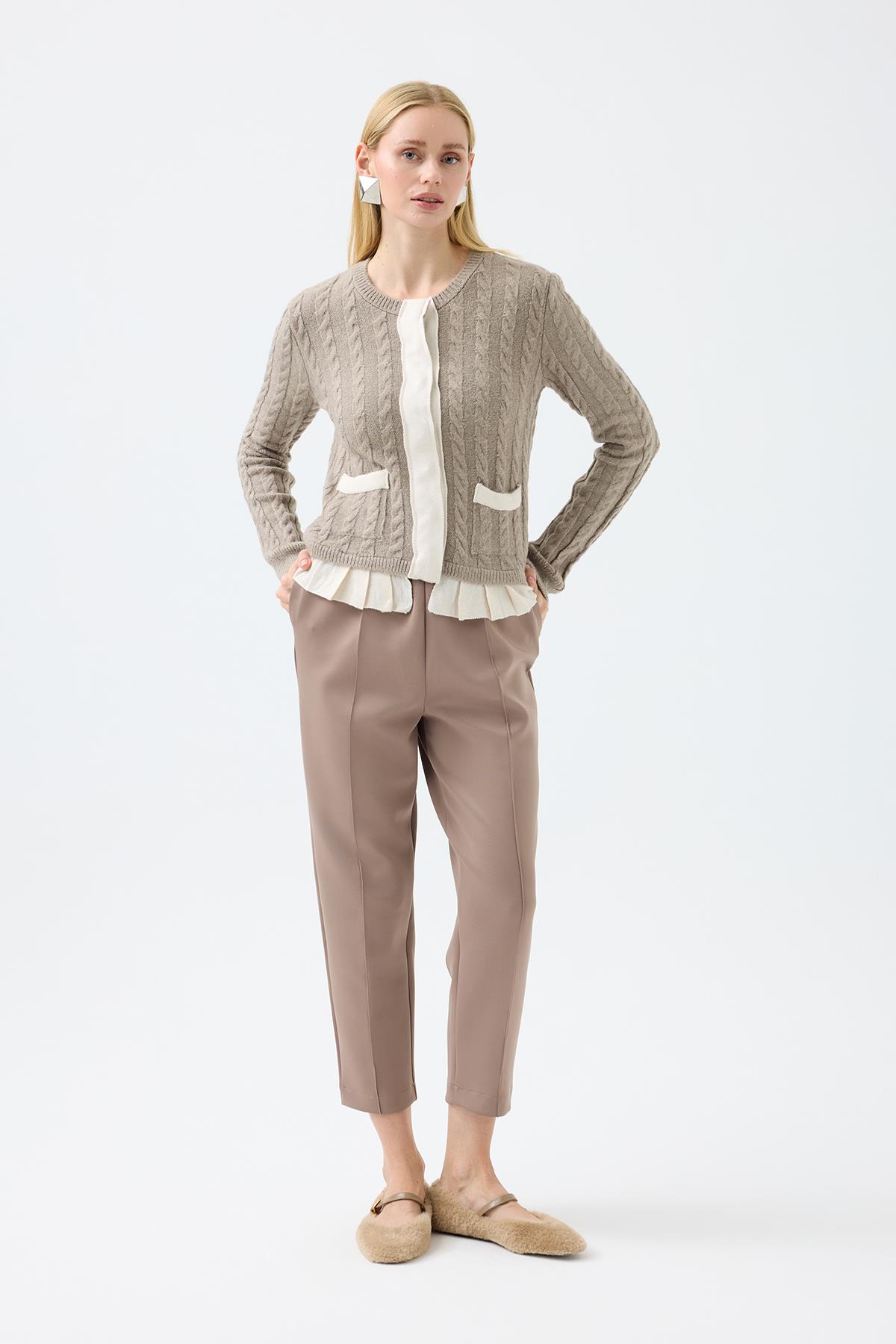 Otilla Nervürlü Skuba Havuç Pantolon - Vizon 