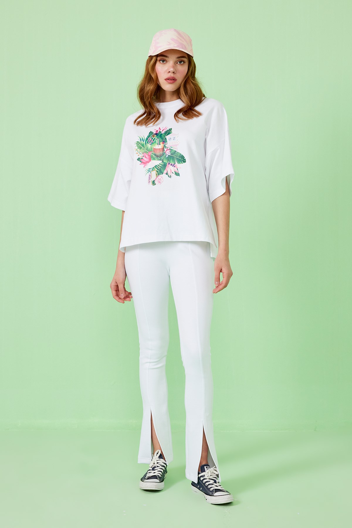 Oz Botanica İki İplik Baskılı T-Shirt - Beyaz