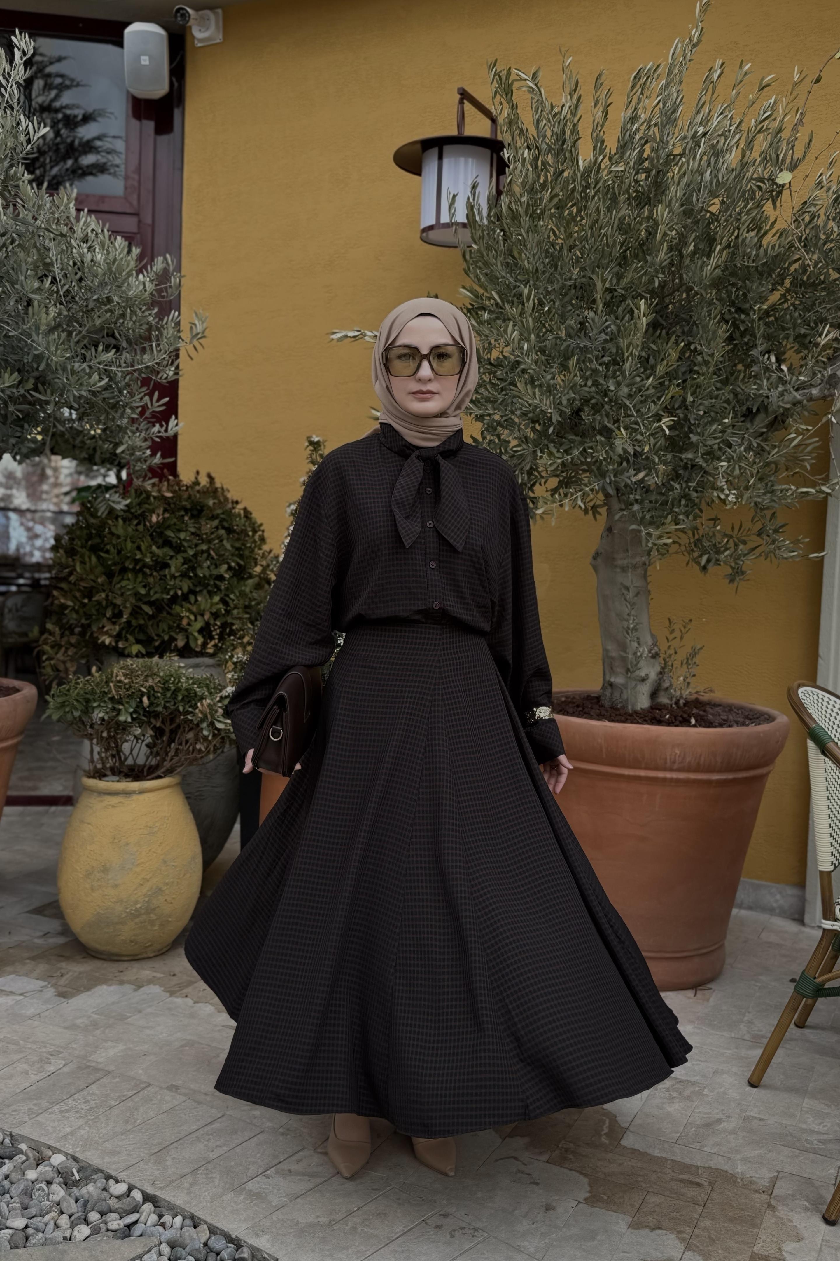 Paris Fular Yaka Pötikare Takım - Acı kahve 