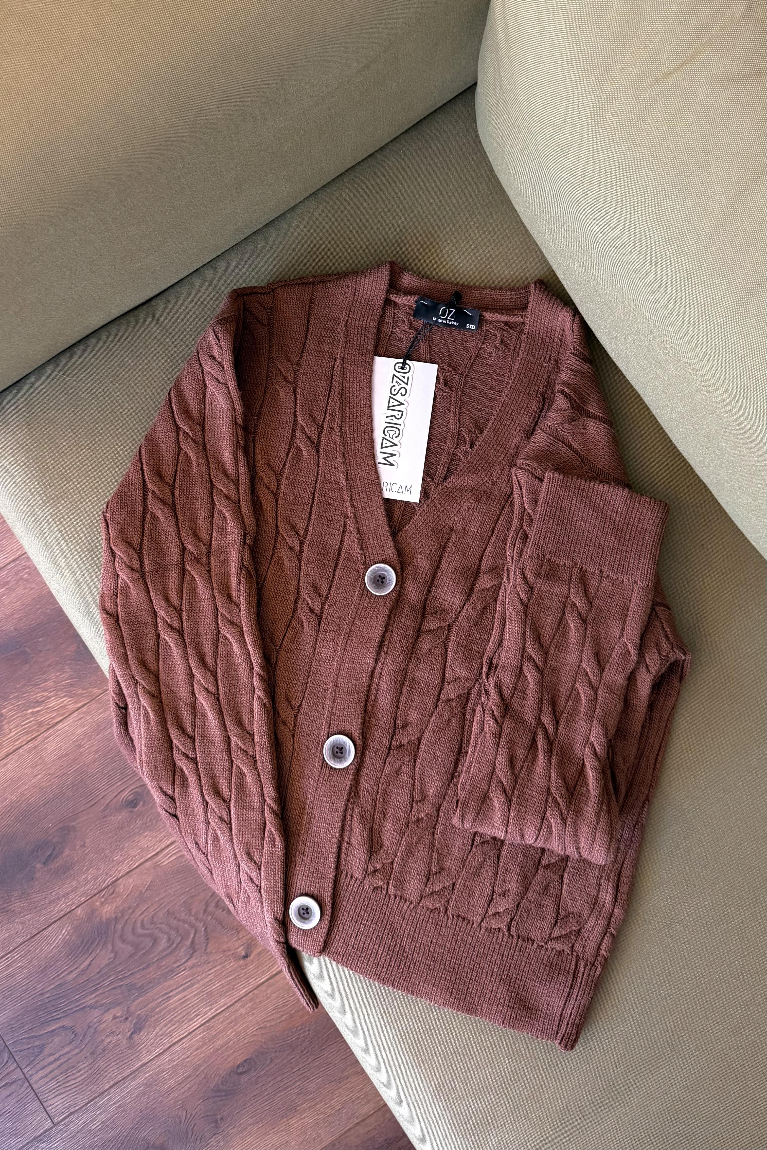 Paula Saç Örgülü Hırka - Kahverengi