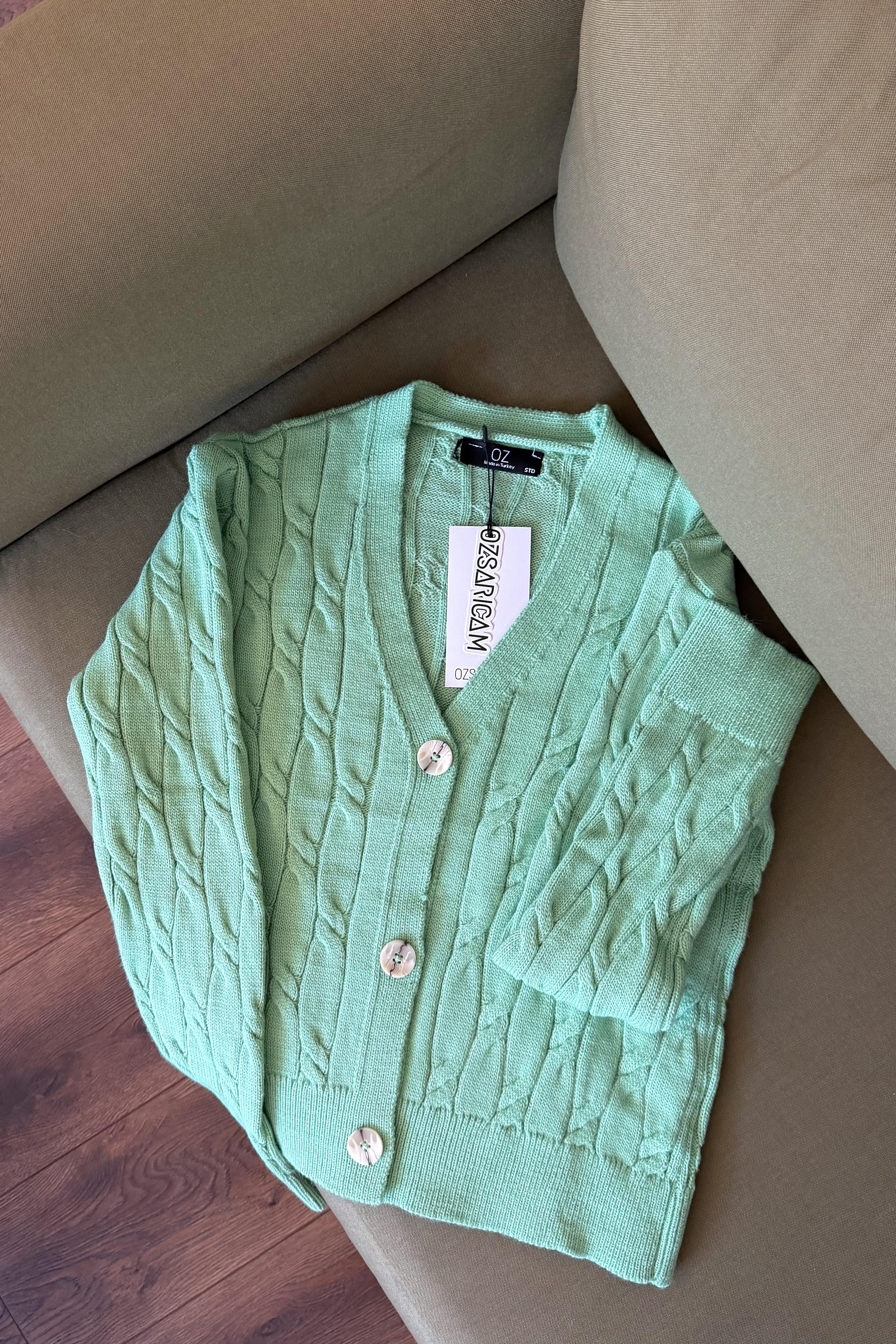 Paula Saç Örgülü Hırka - Yeşil 