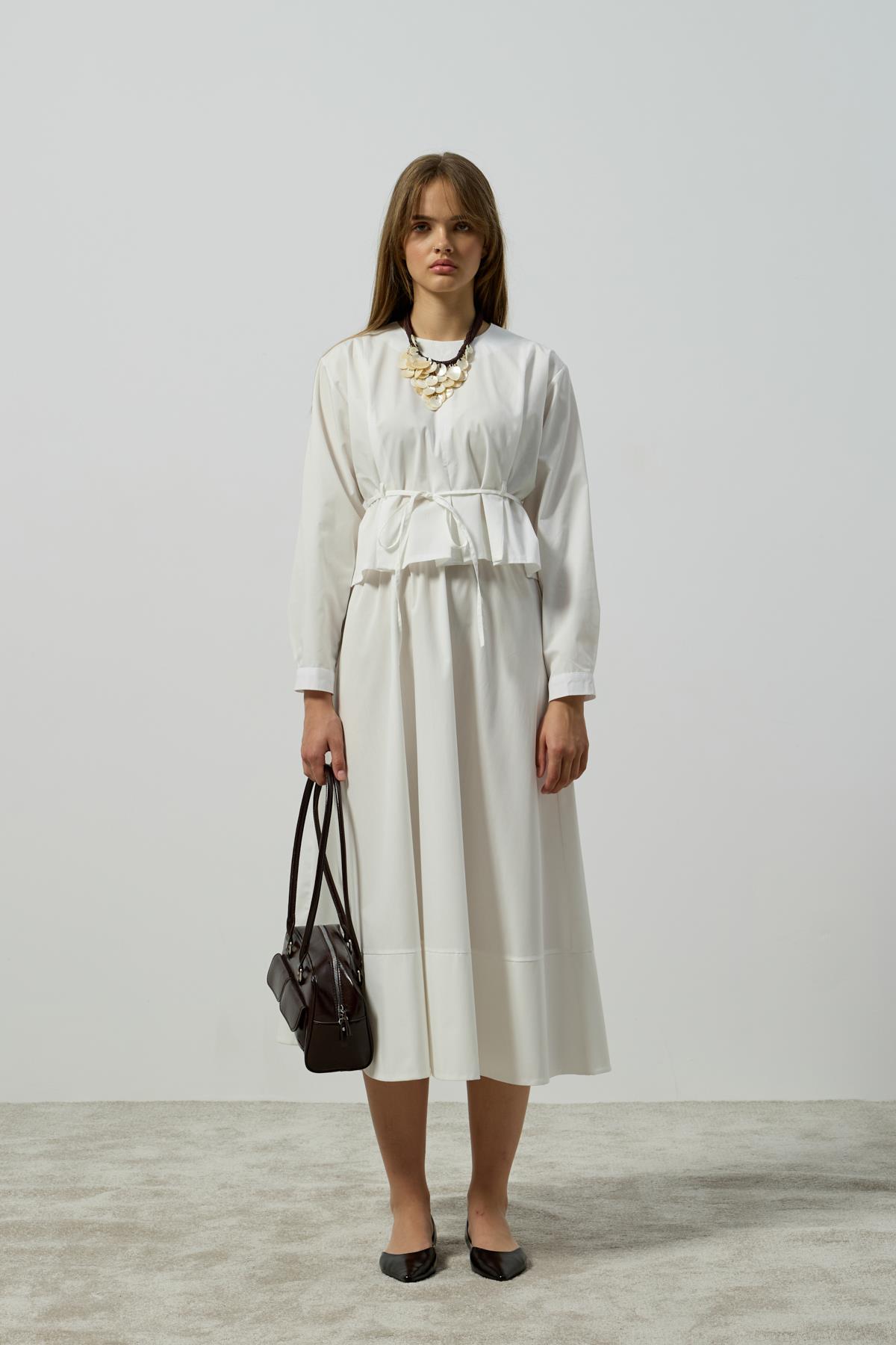 Pearl Drapeli Kemerli Takım - Beyaz