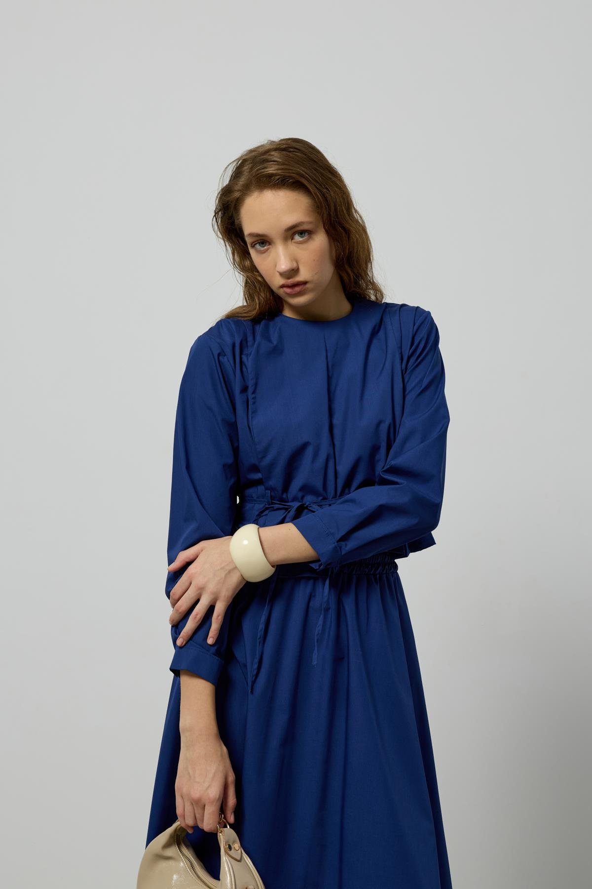 Pearl Drapeli Kemerli Takım - Gece Mavi