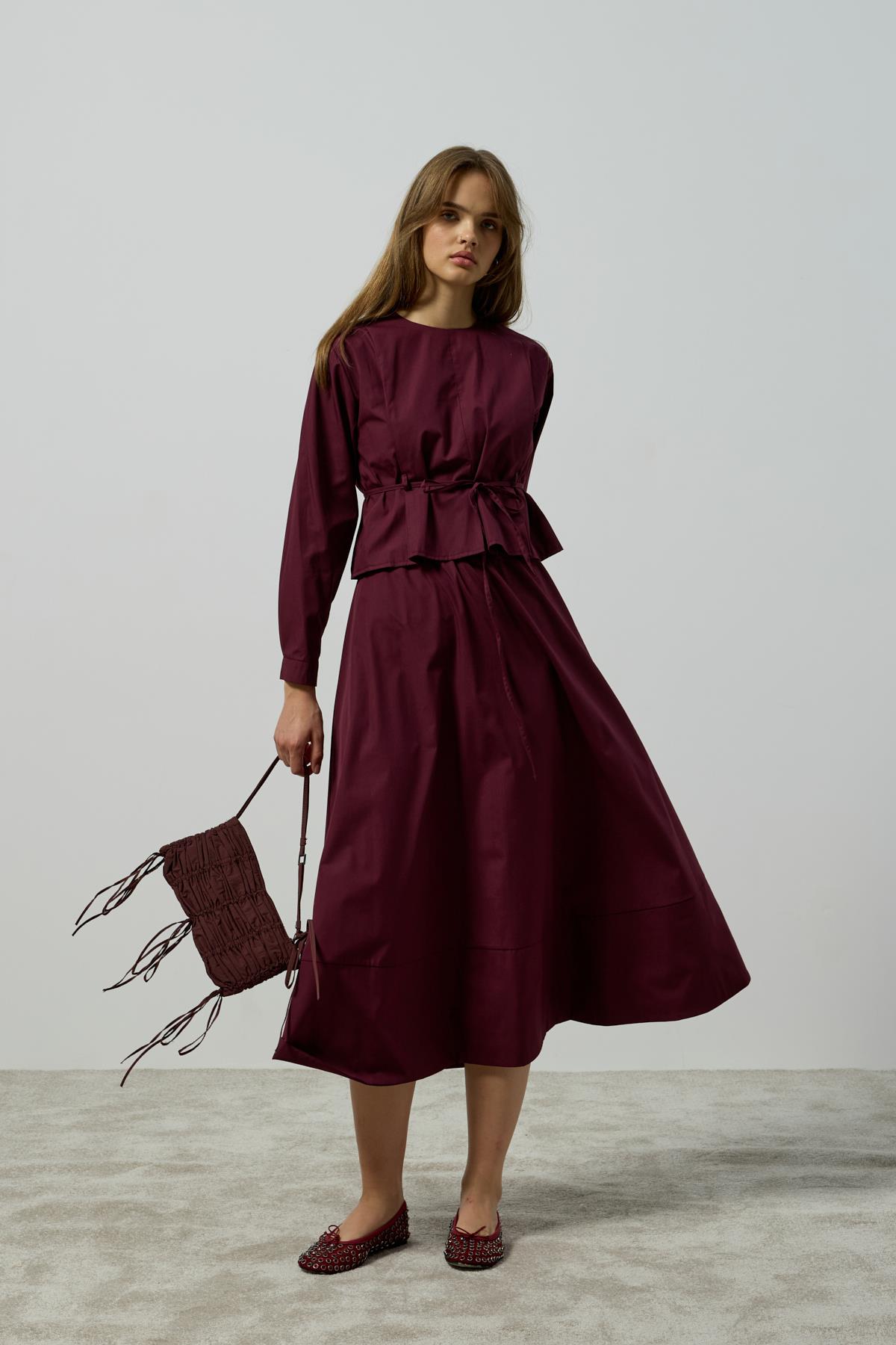 Pearl Drapeli Kemerli Takım - Mürdüm 