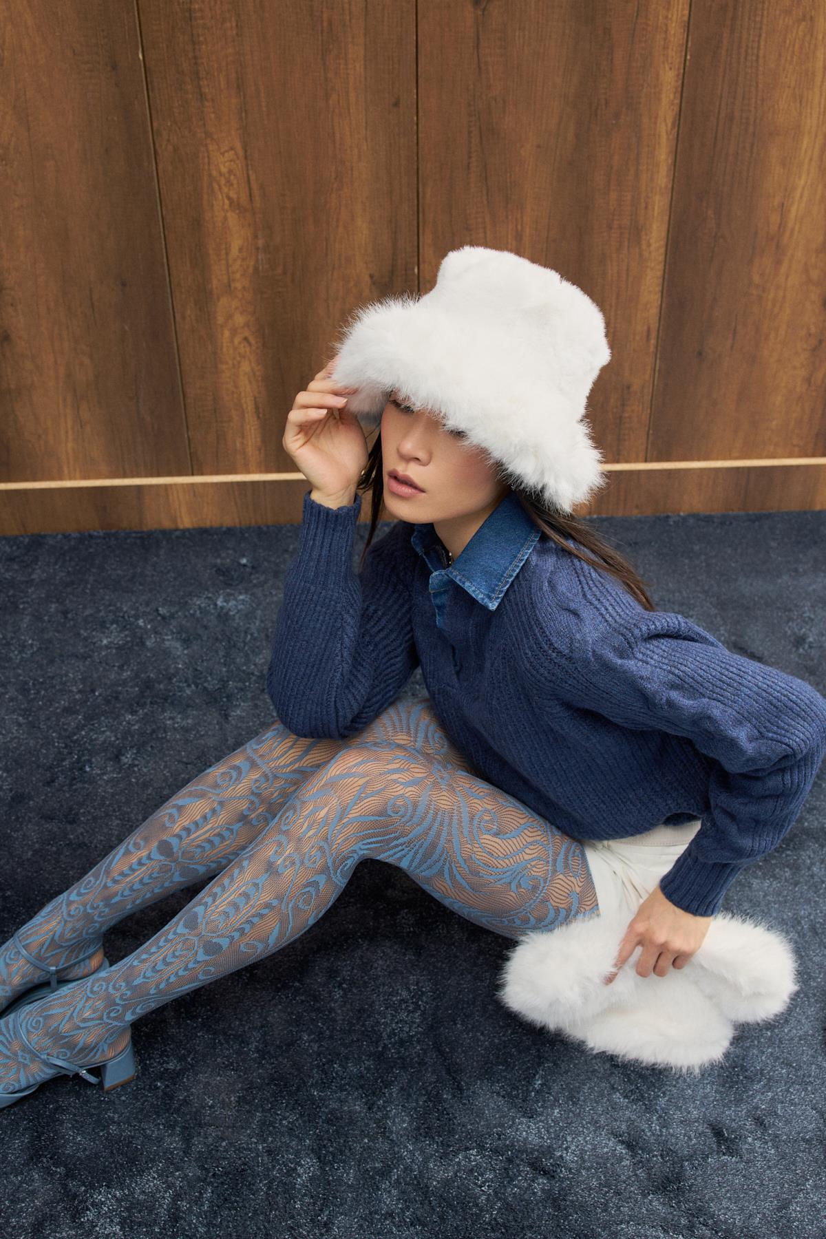 Peluş Bucket Şapka - Beyaz 