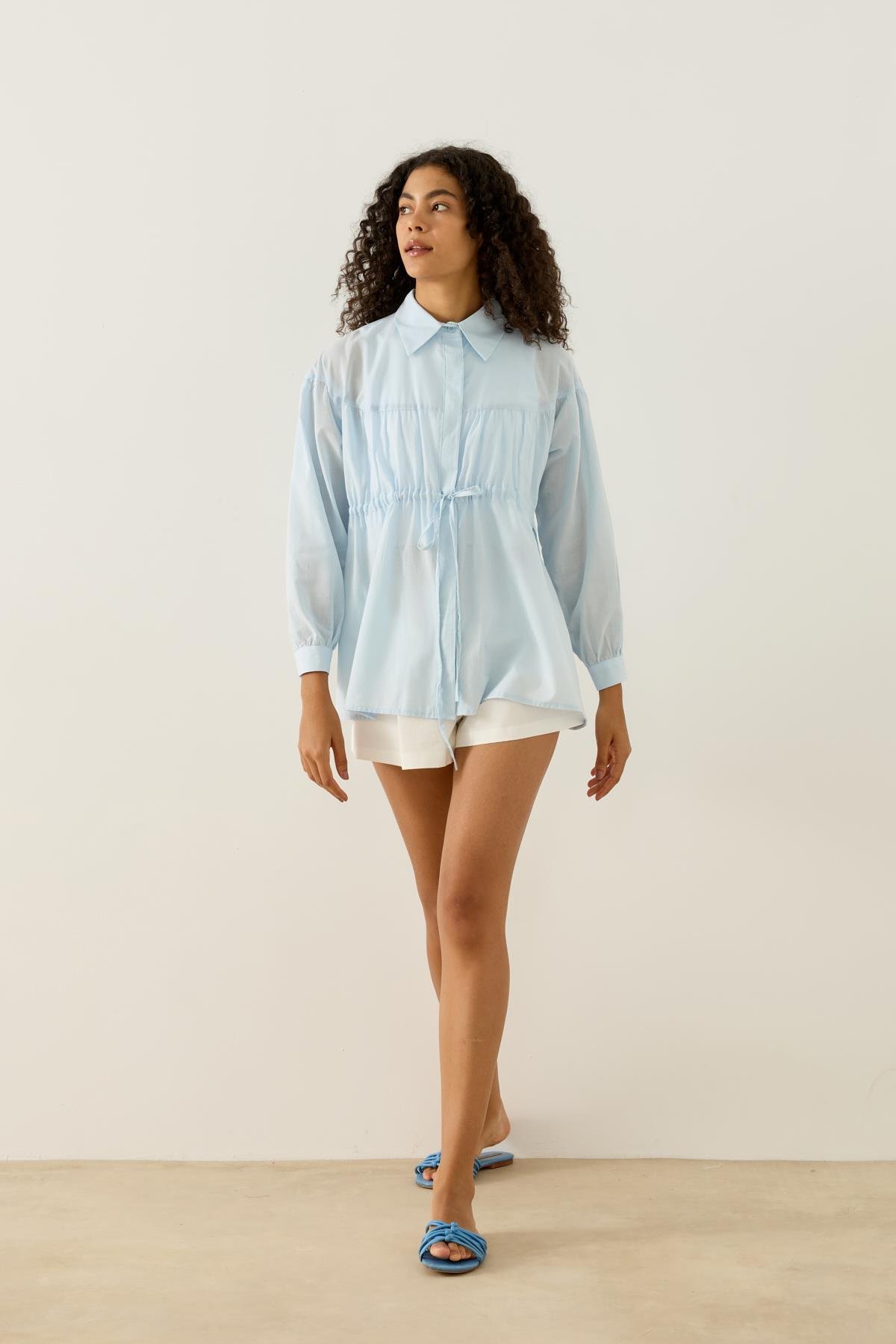 Phillippia Biye Kemerli Robalı Gömlek - Mavi