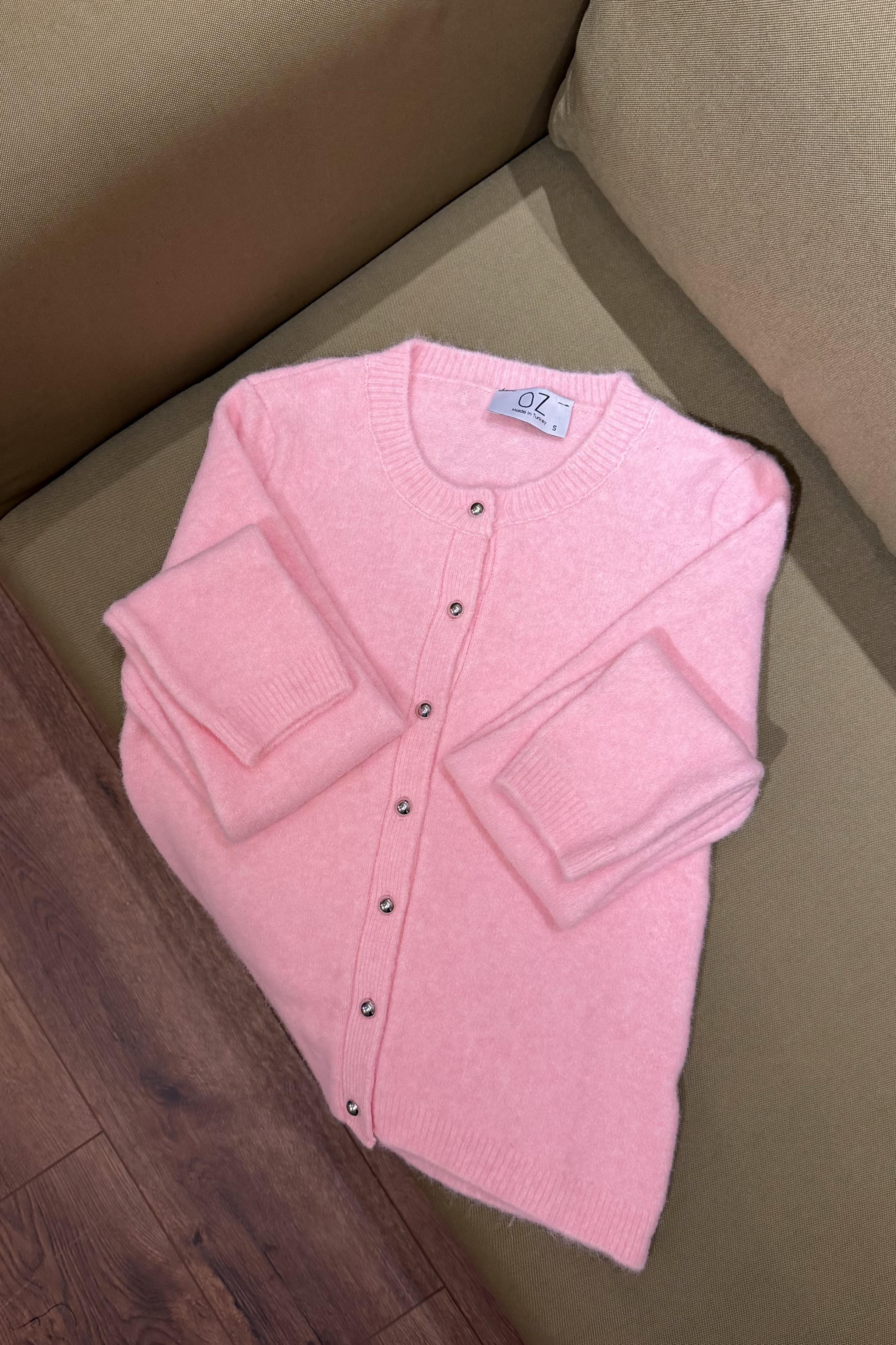 Reina Silver Düğmeli Hırka - Pembe 