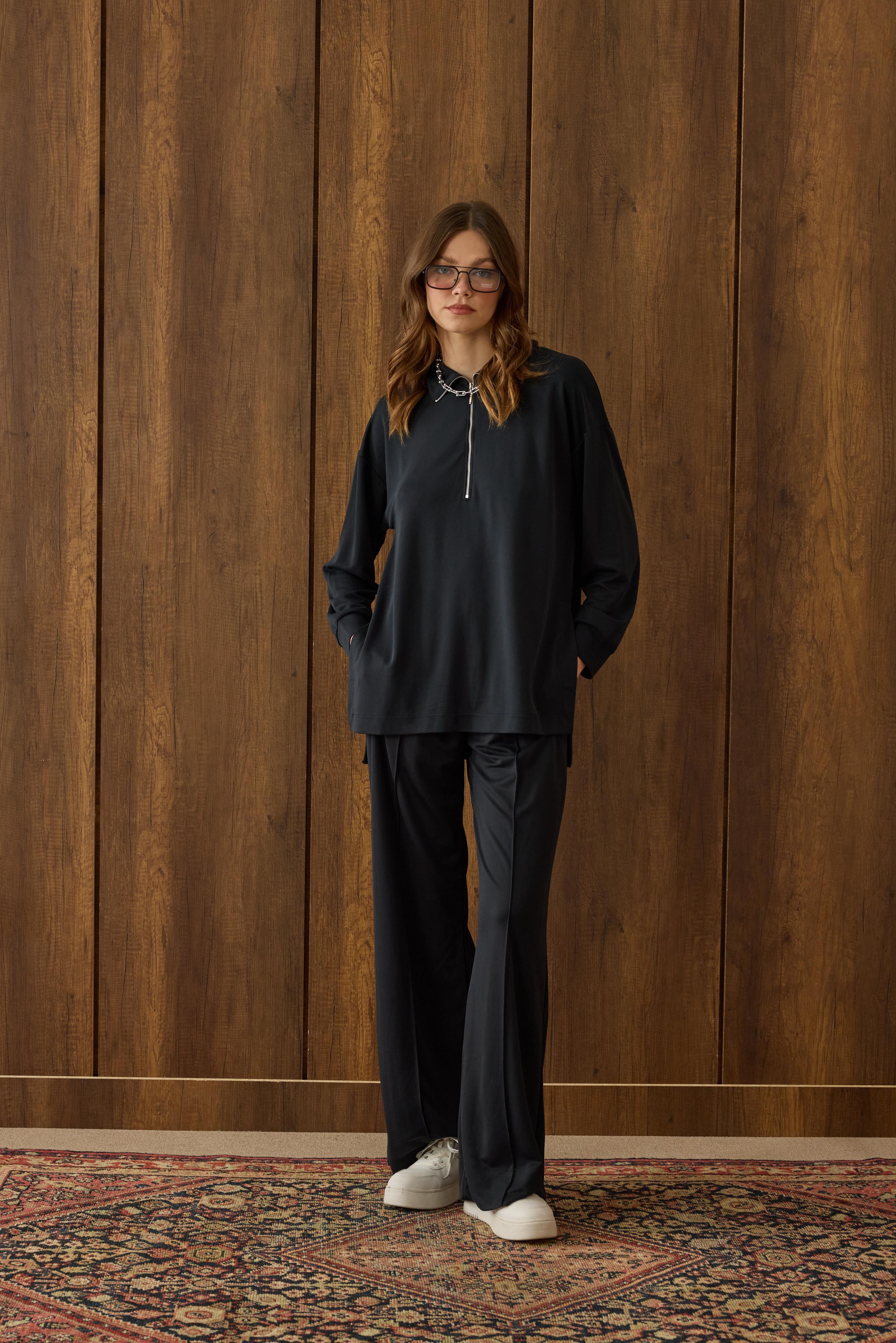 Relax Modal Fermuarlı Takım - Siyah