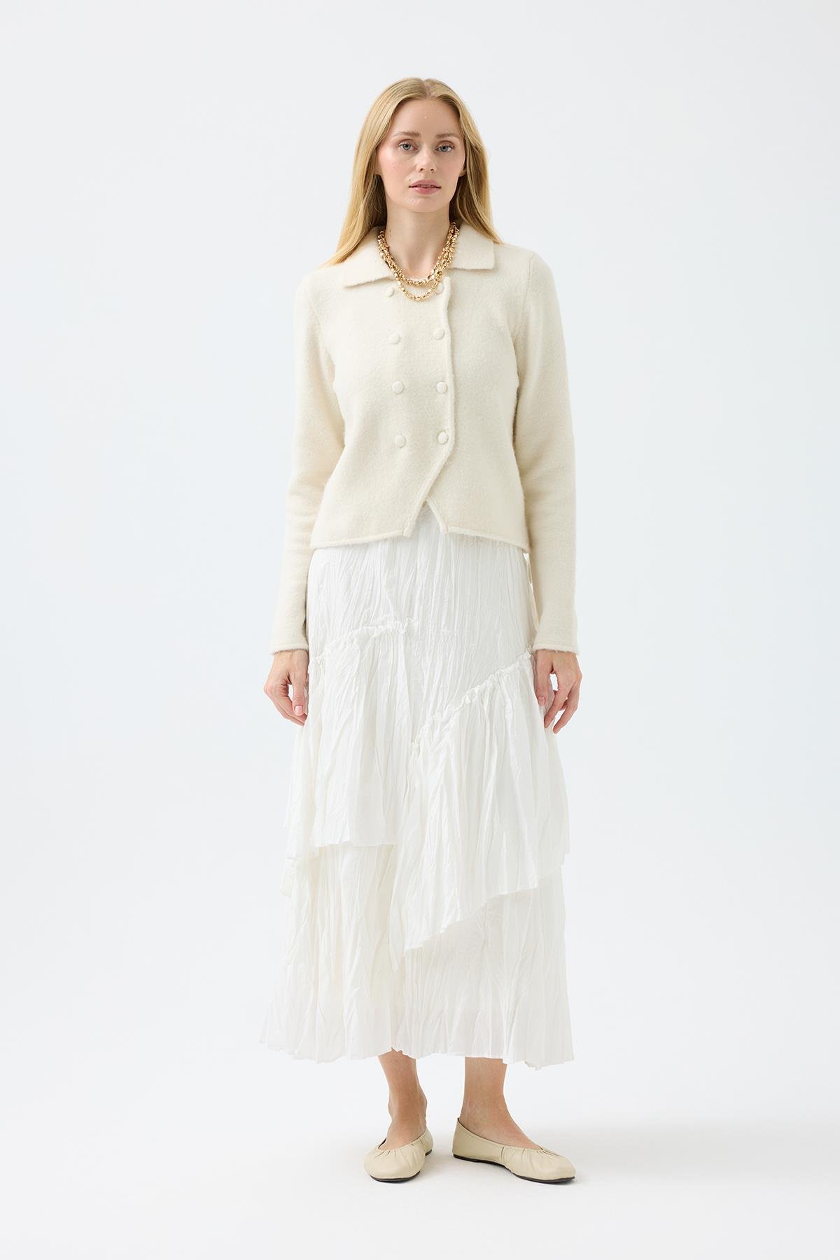 Rita Çift Kapamalı Triko Ceket - Ekru 