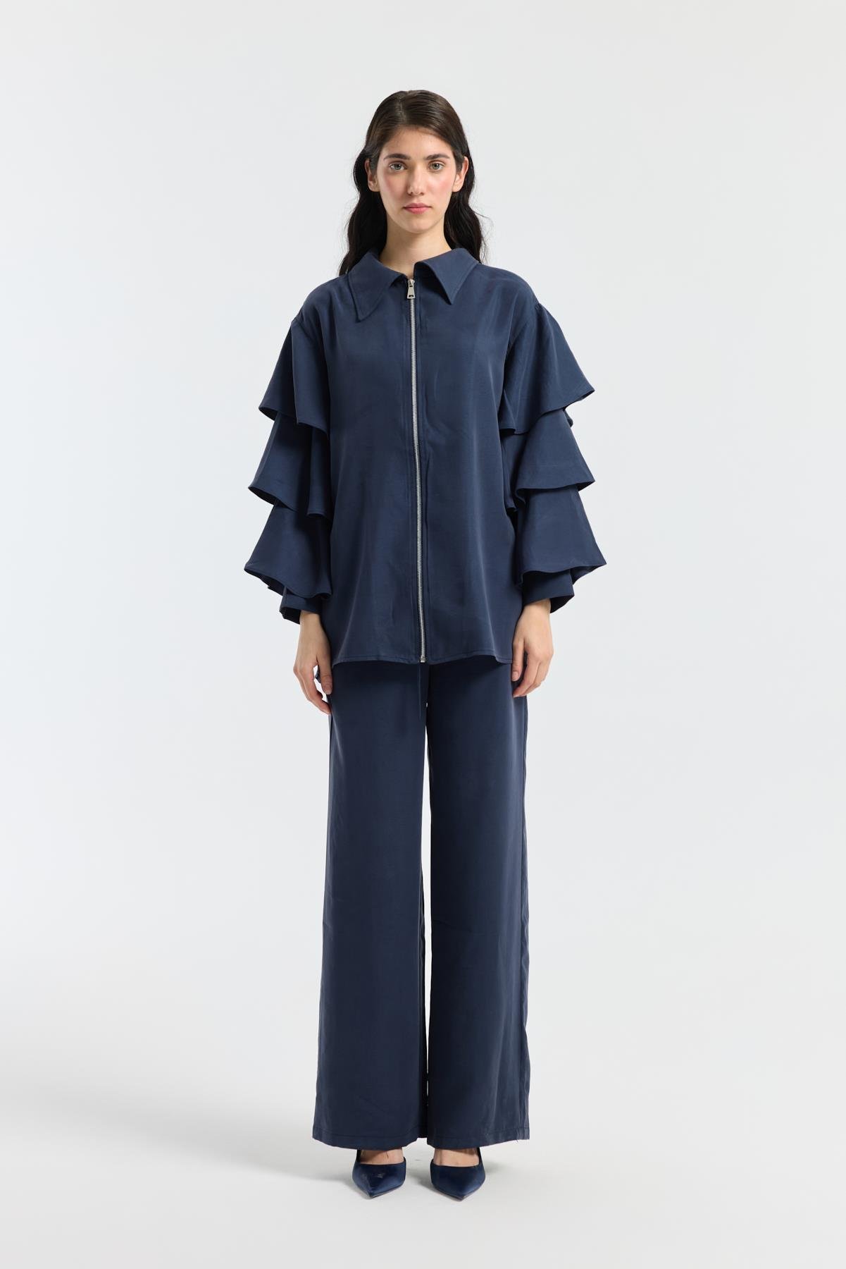 Rosalie Modal Fırfırlı Takım - Lacivert