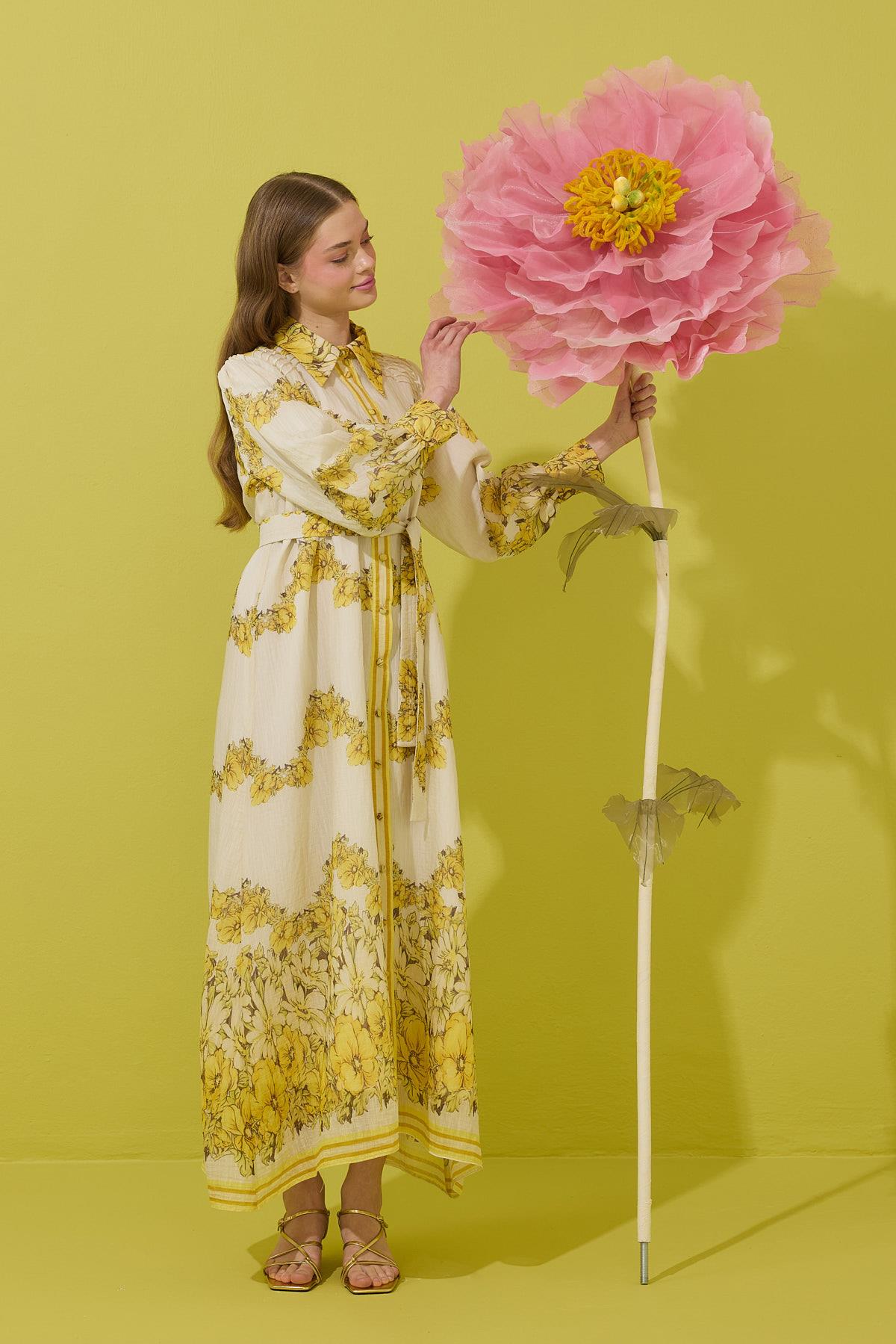 Royal Vual Baskılı Nervürlü Elbise 