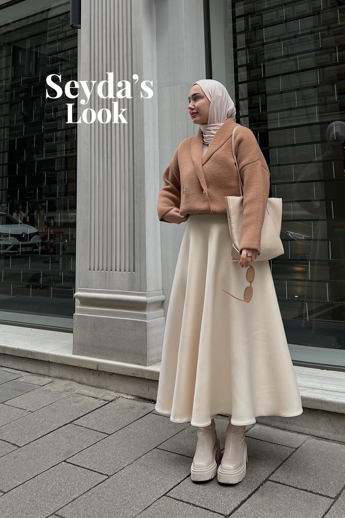 ŞEYDA'NIN VENÜS KRUVAZE TRİKO CEKET VE PANDORA SCUBA ETEK KOMBİNİ