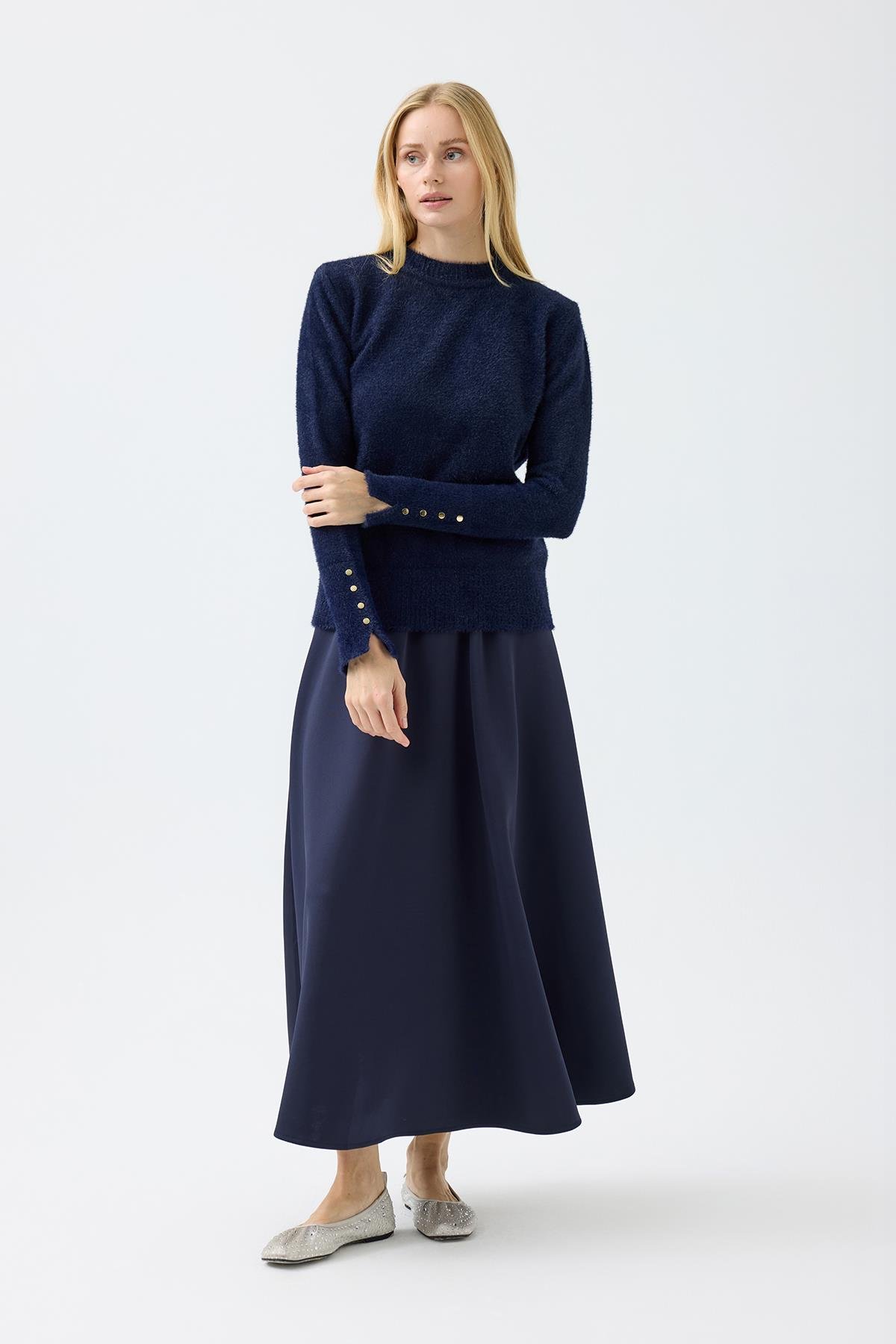 Sabrina Angora Zımbalı Kazak - Lacivert