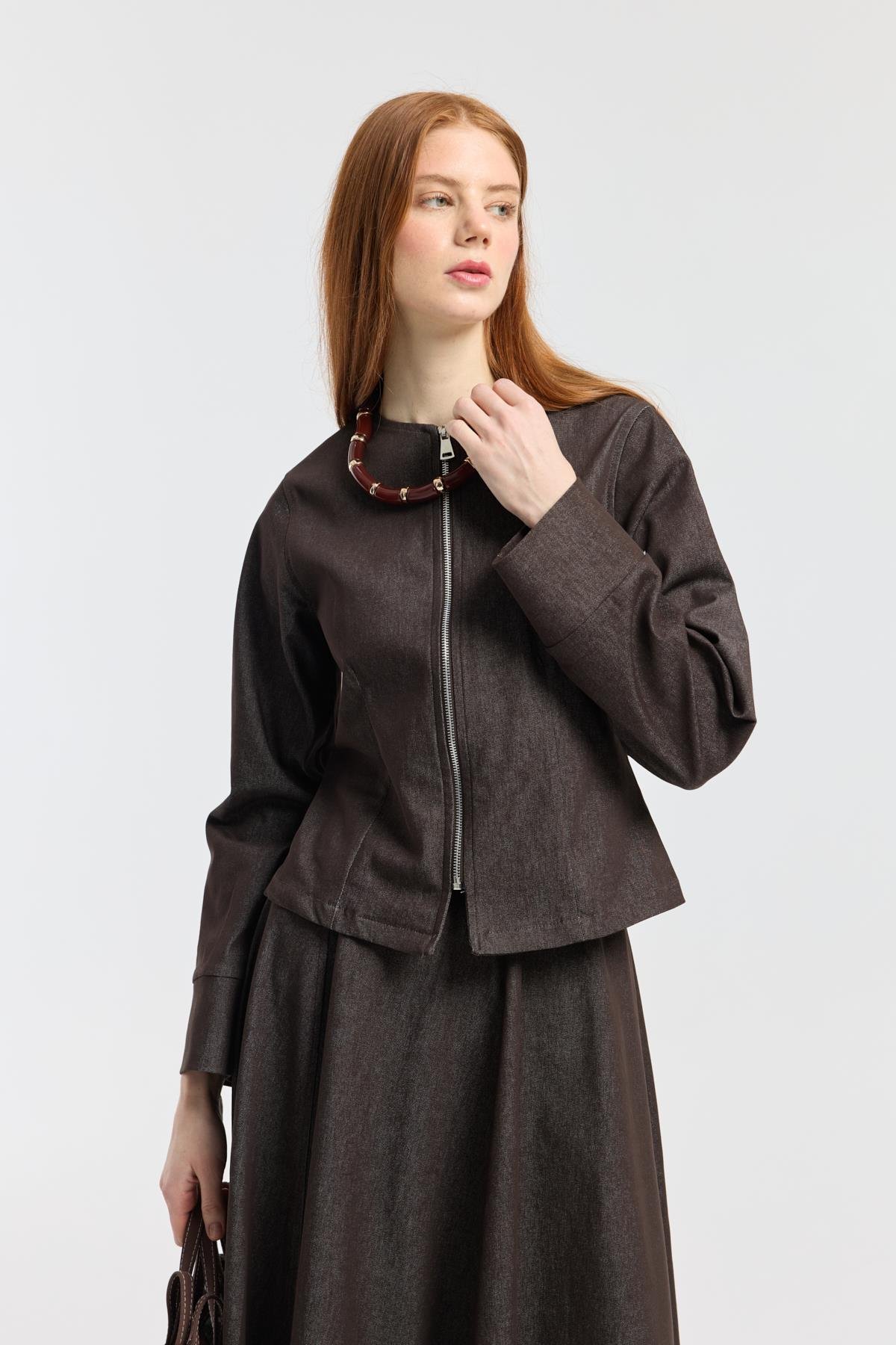 Sadie Belden Oturtmalı Kot Takım - Acı kahve