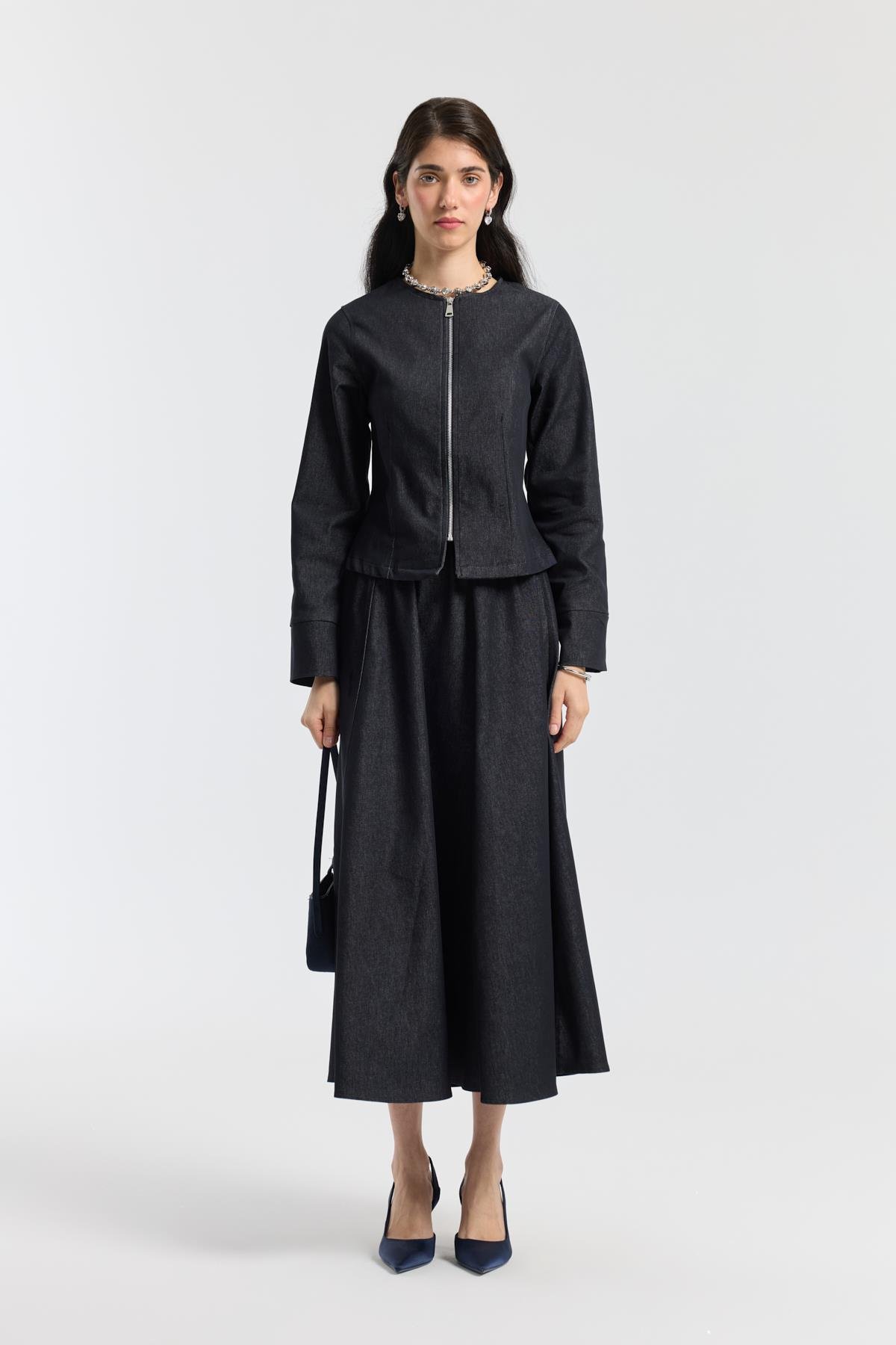 Sadie Belden Oturtmalı Kot Takım - Denim Mavi