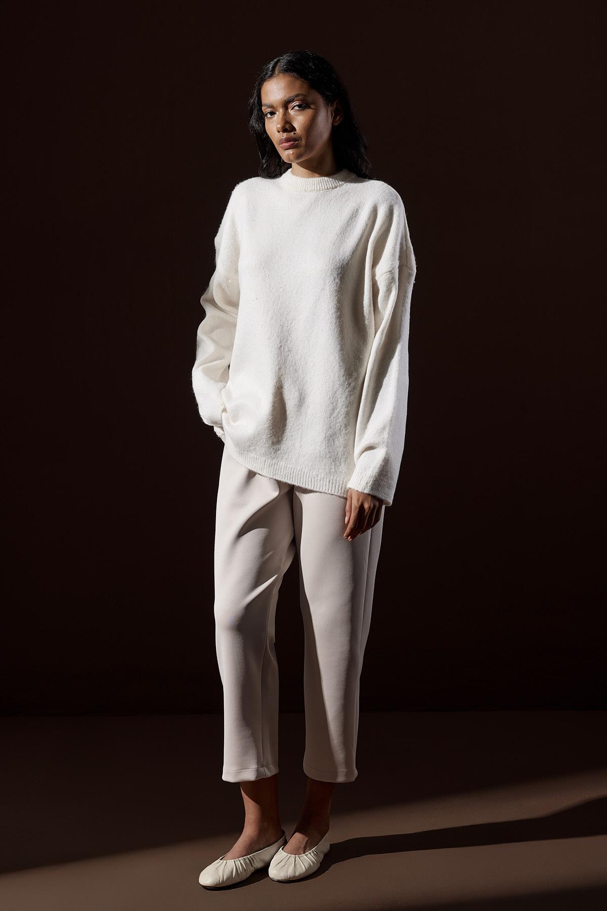 Saint Yün Karışımlı Basic Kazak - Krem