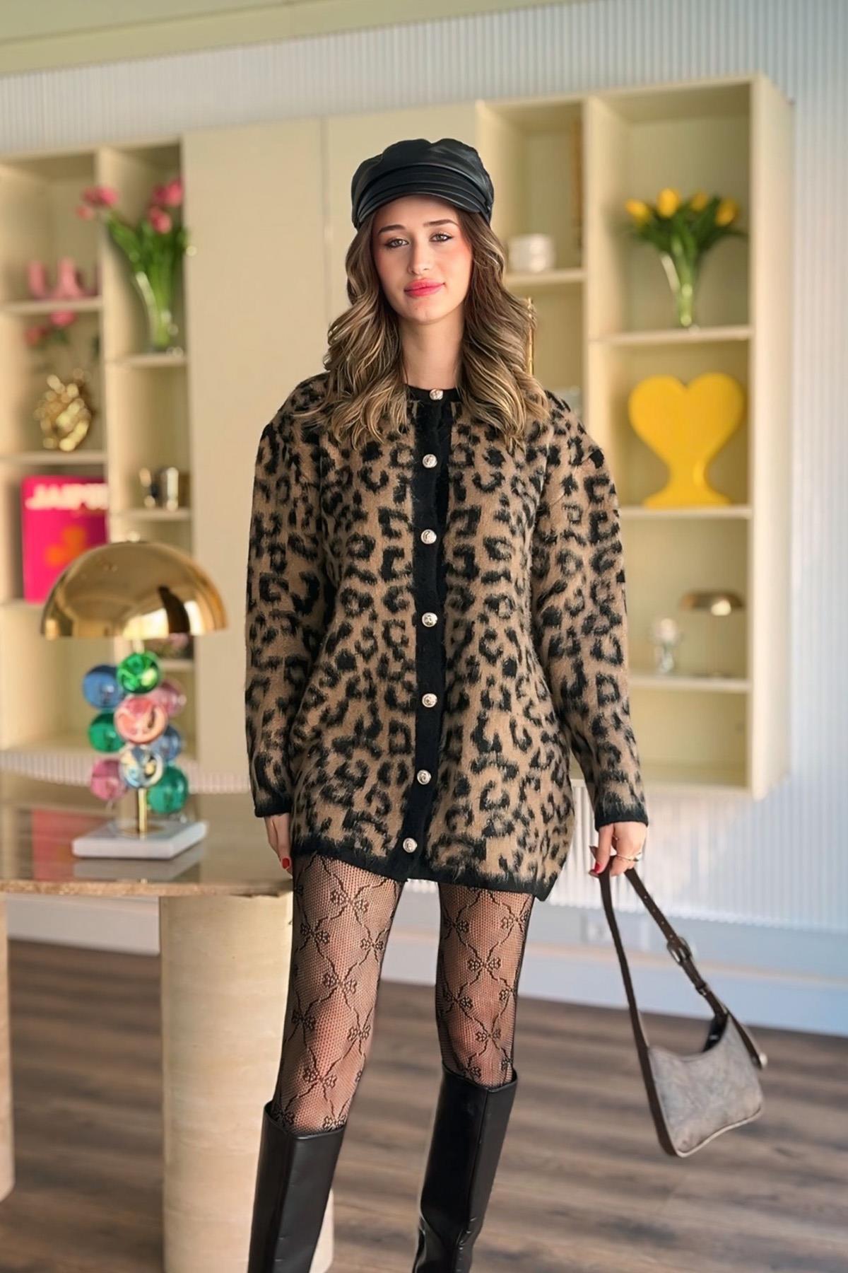 Sasha Yün Efektli Leopar Hırka