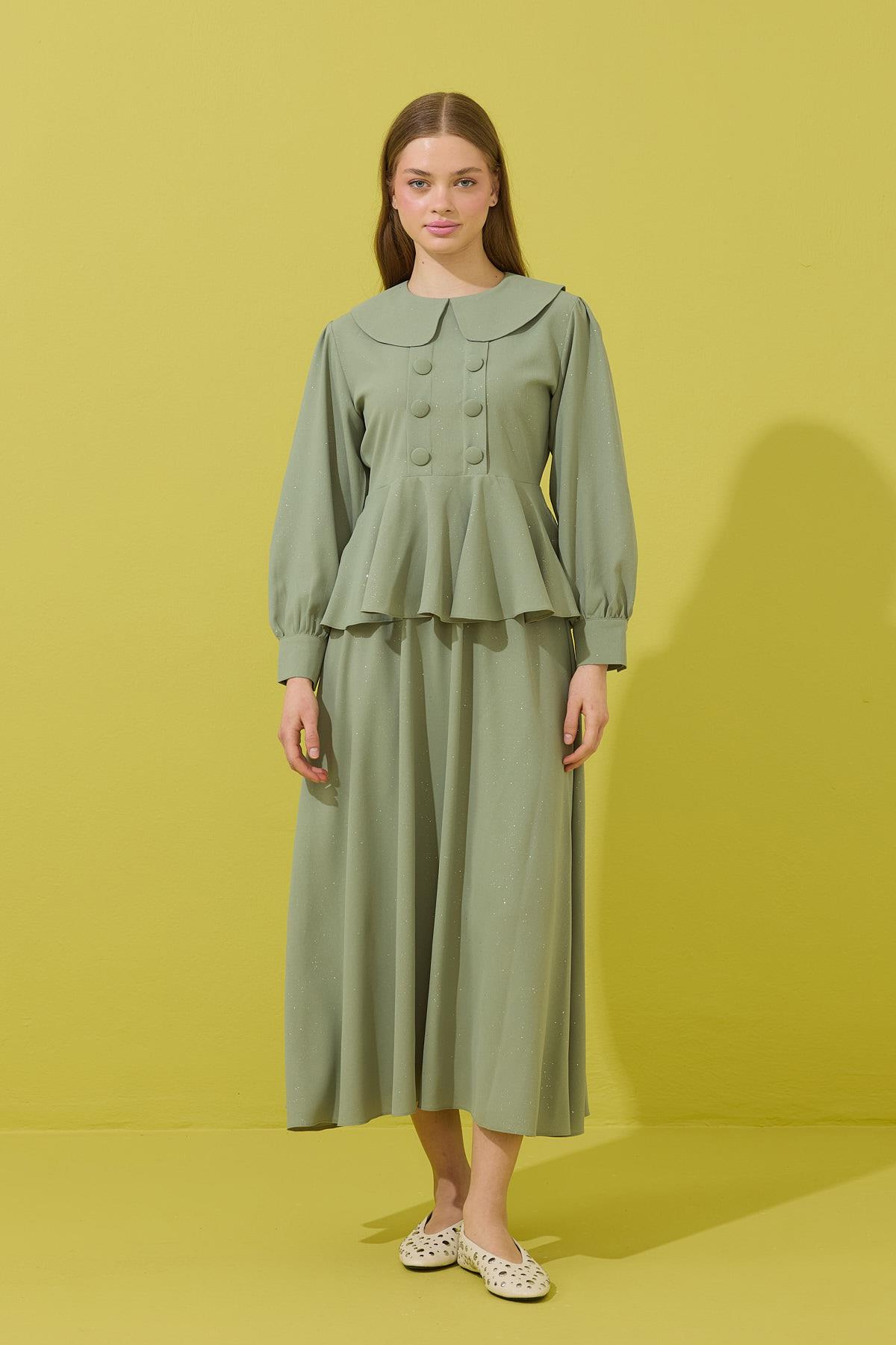 Shine Bebe Yaka Peplum Krep Takım - Çağla 