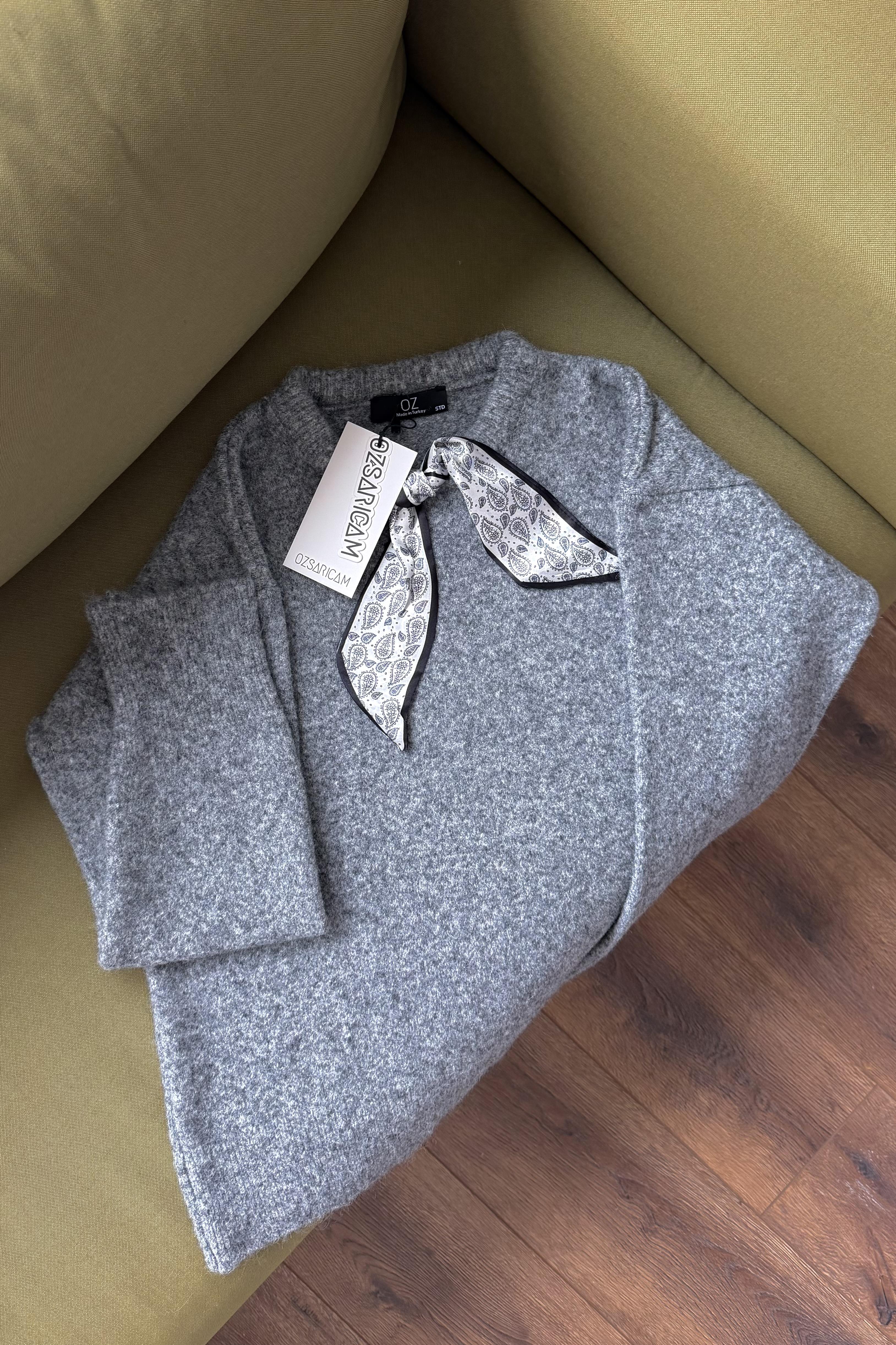 Sicily Fularlı Kazak - Gri