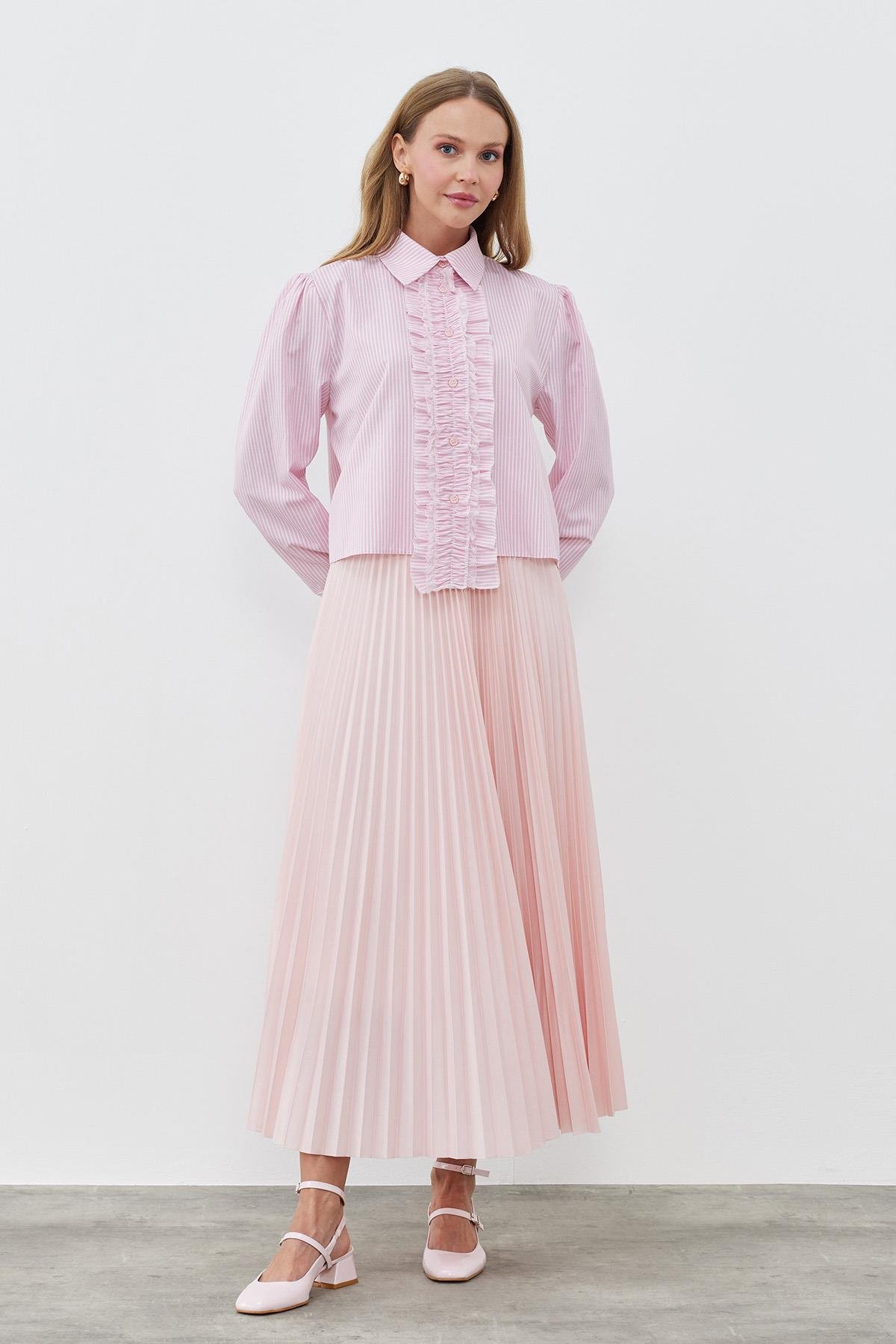 SINDY PİLİSELİ ETEK - PEMBE