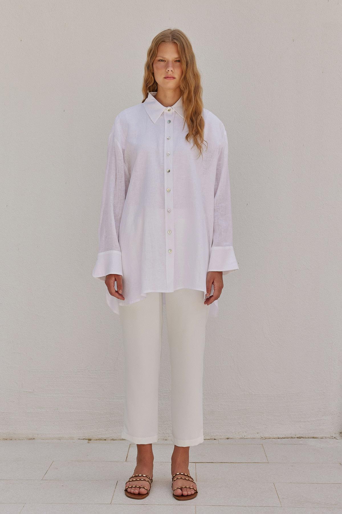 Sofya Linen Oversize Gömlek- Beyaz