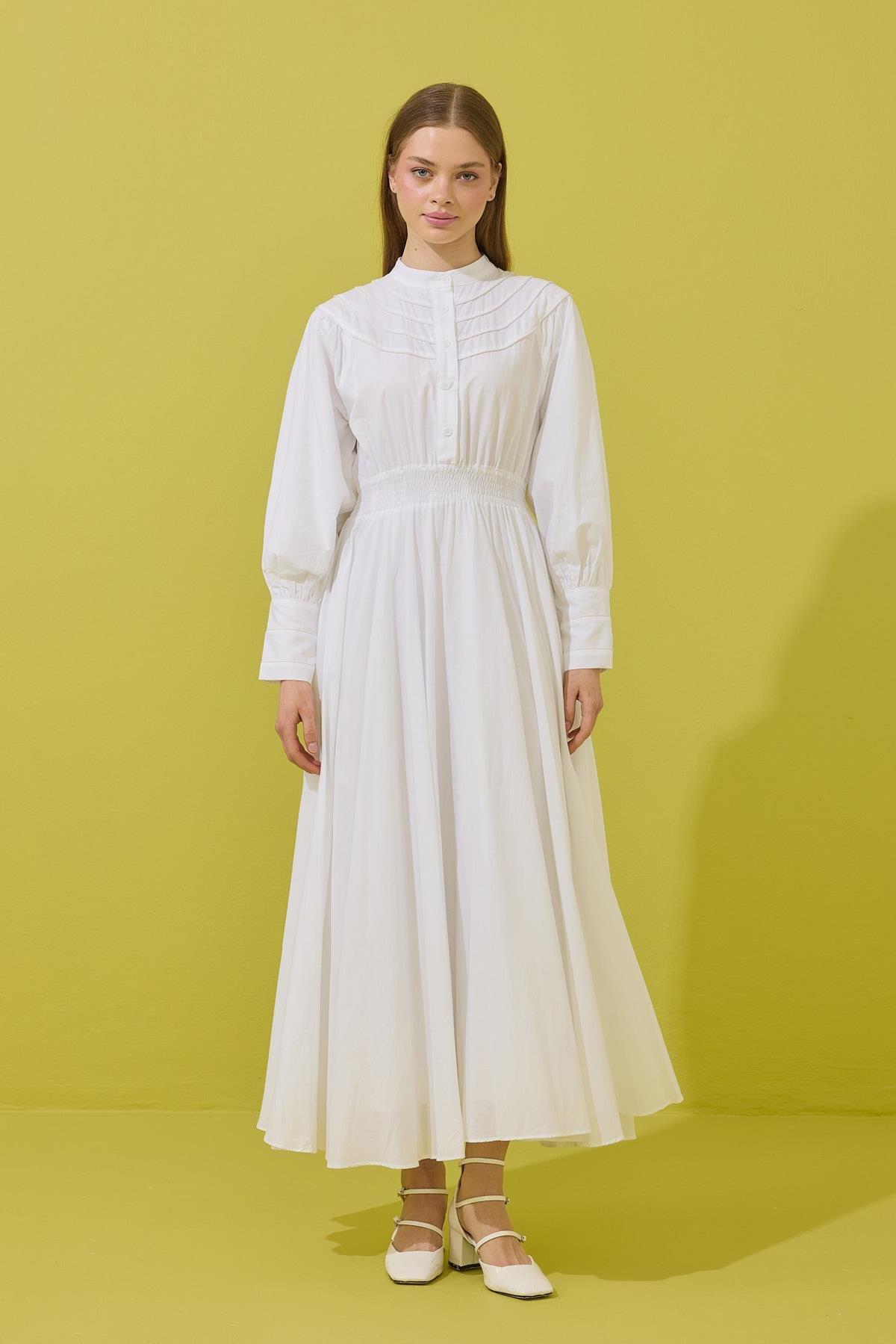 Sophie Gipeli  Kloş Vual Elbise - Beyaz