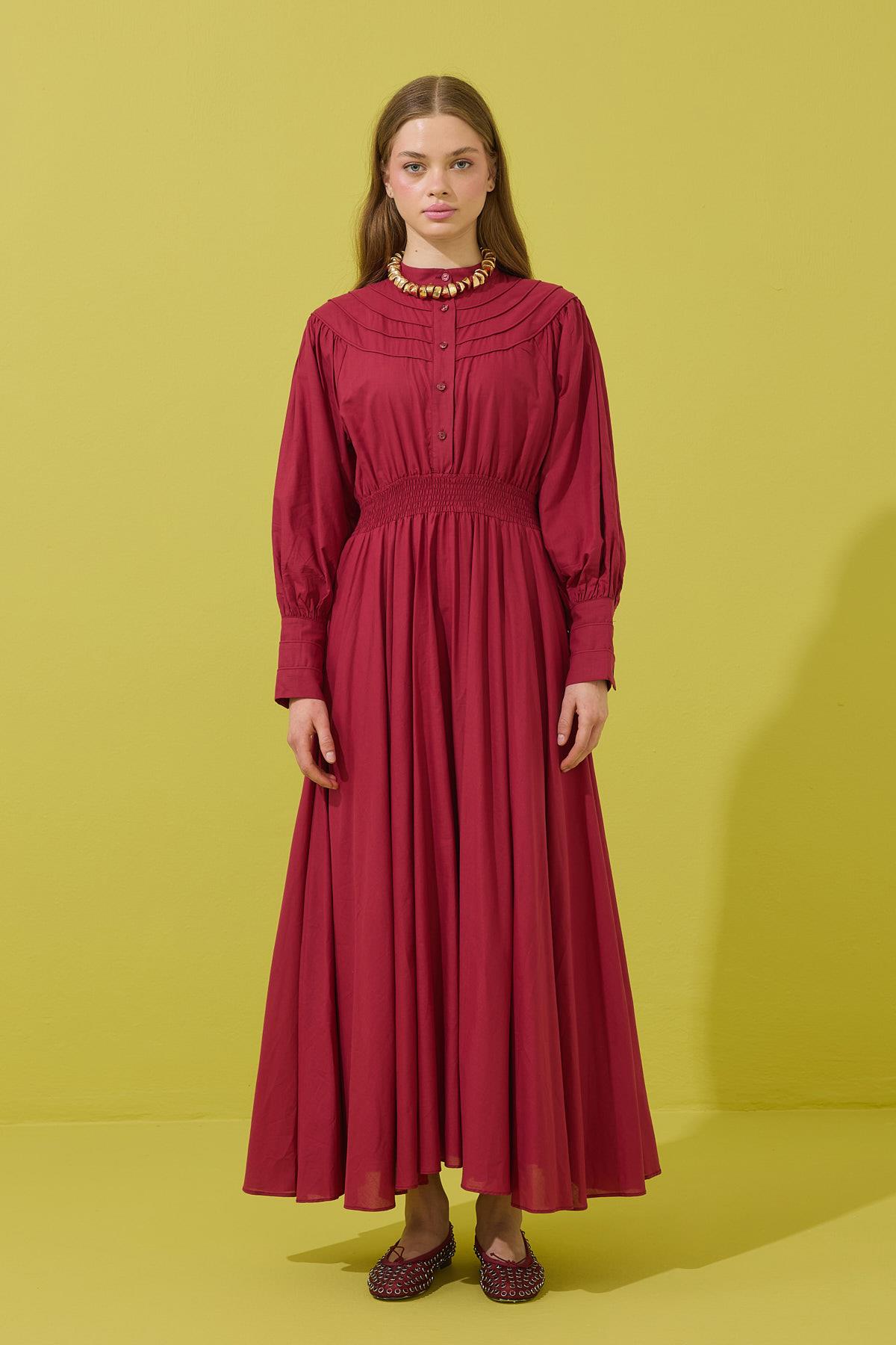 Sophie Gipeli  Kloş Vual Elbise - Bordo 