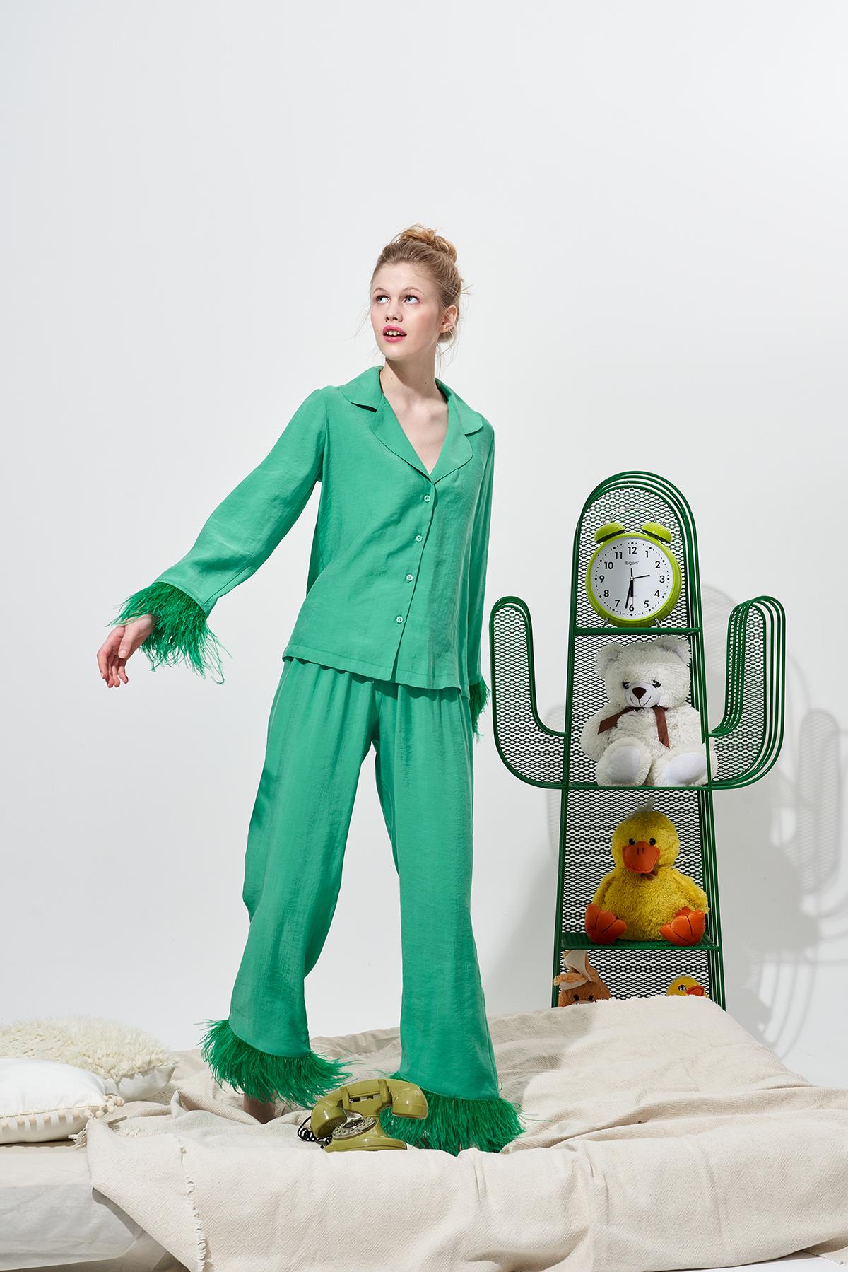 Stella Modal Kumaş Pijama Takımı - Yeşil
