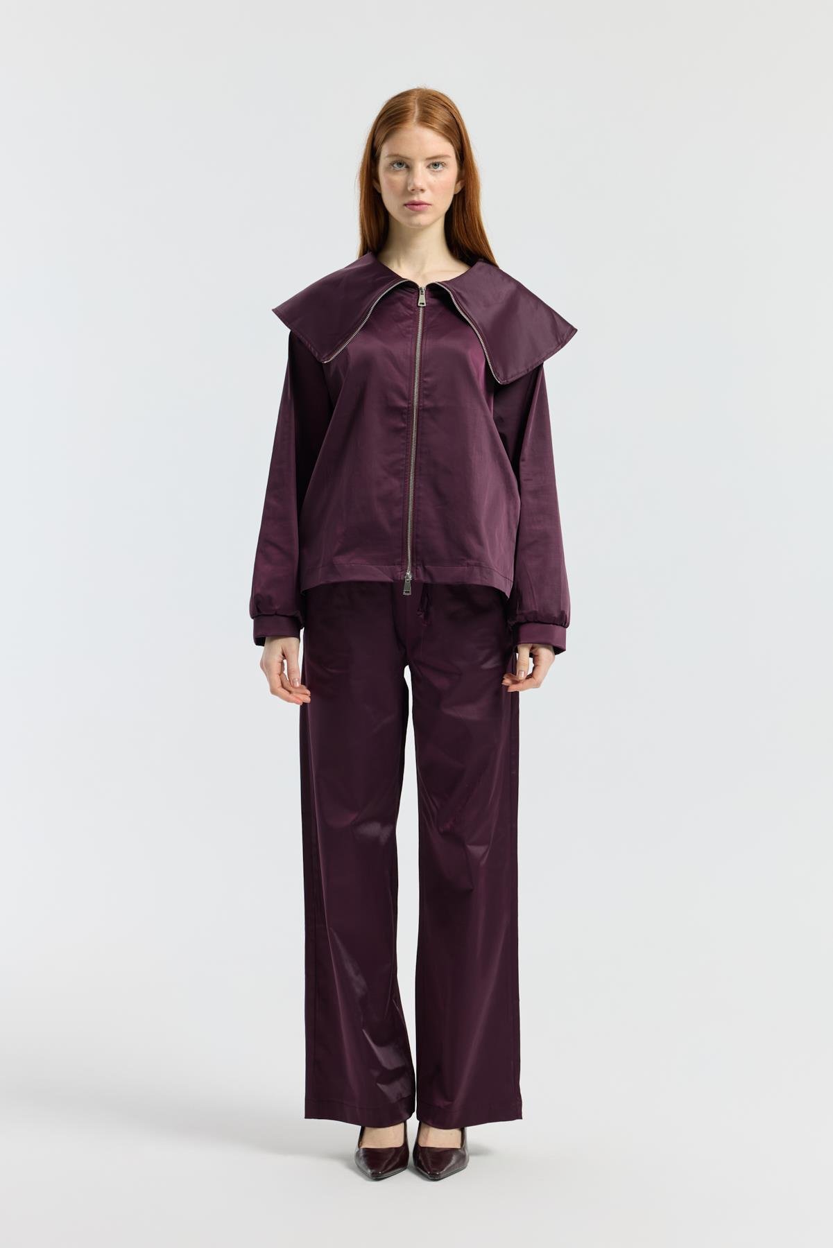 Sunday Denizci Yaka Saten Takım - Mürdüm