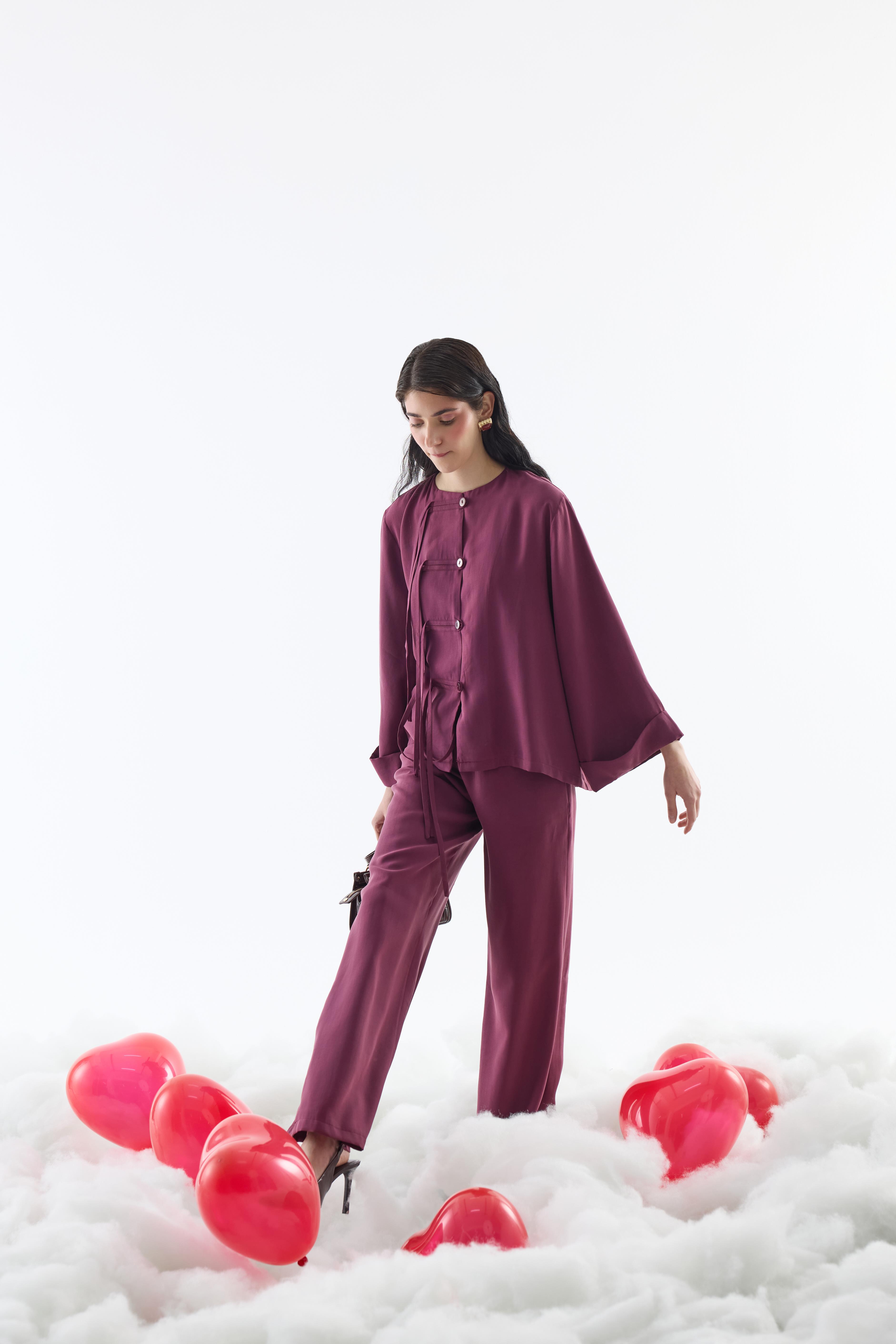 Suzan Britt Düğme Kapamalı Modal Takım - Vişne 