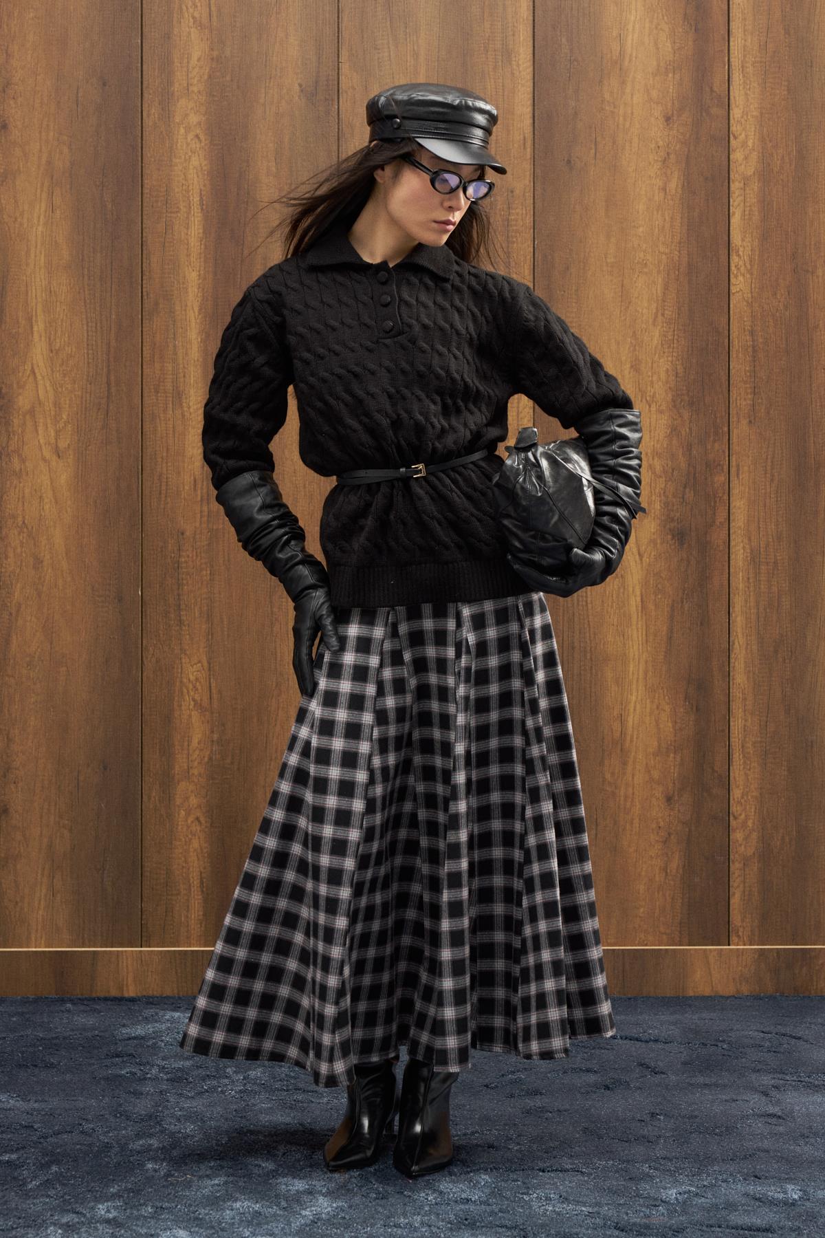 Theo Polo Yaka Saç Örgülü Kazak - Siyah