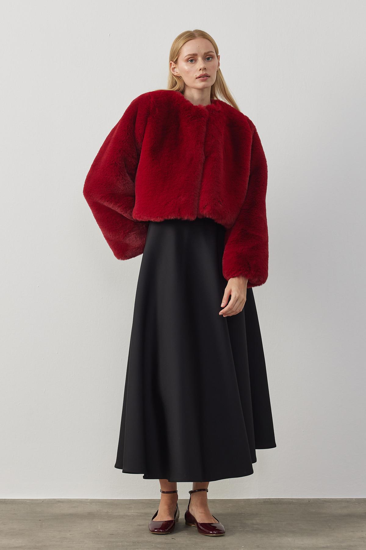 Valencia Peluş Kürk Ceket - Bordo