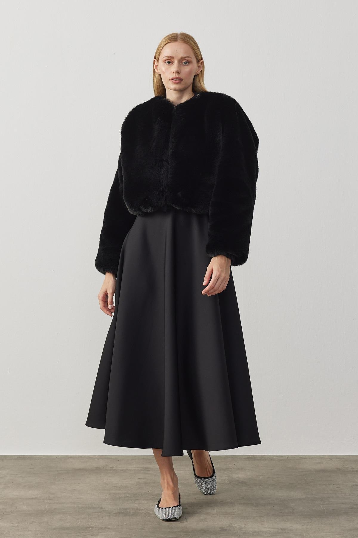 Valencia Peluş Kürk Ceket - Siyah