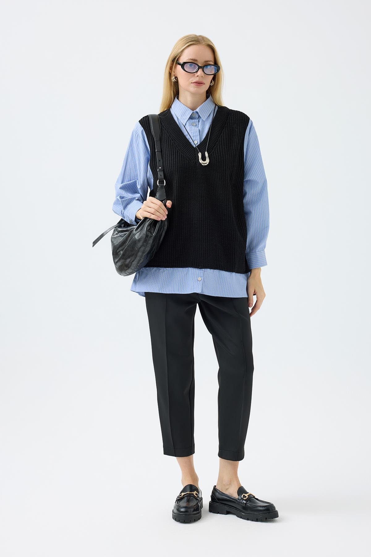 Vega Süveter Detaylı Gömlek - Siyah 