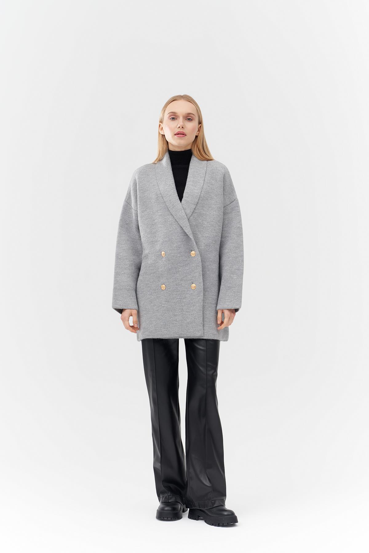 VENÜS GOLD DÜĞME DETAYLI KRUVAZE ÖRME CEKET