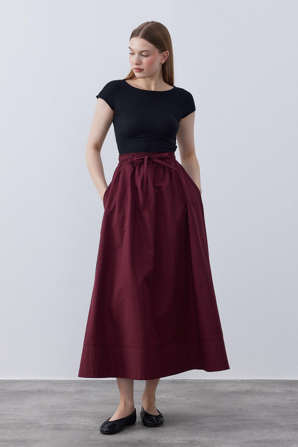 Victoria Gabardin Etek -Bordo