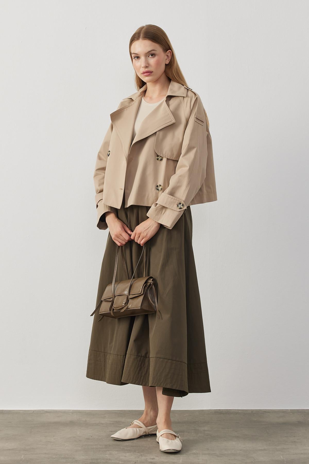 Victoria Gabardin Etek - Haki