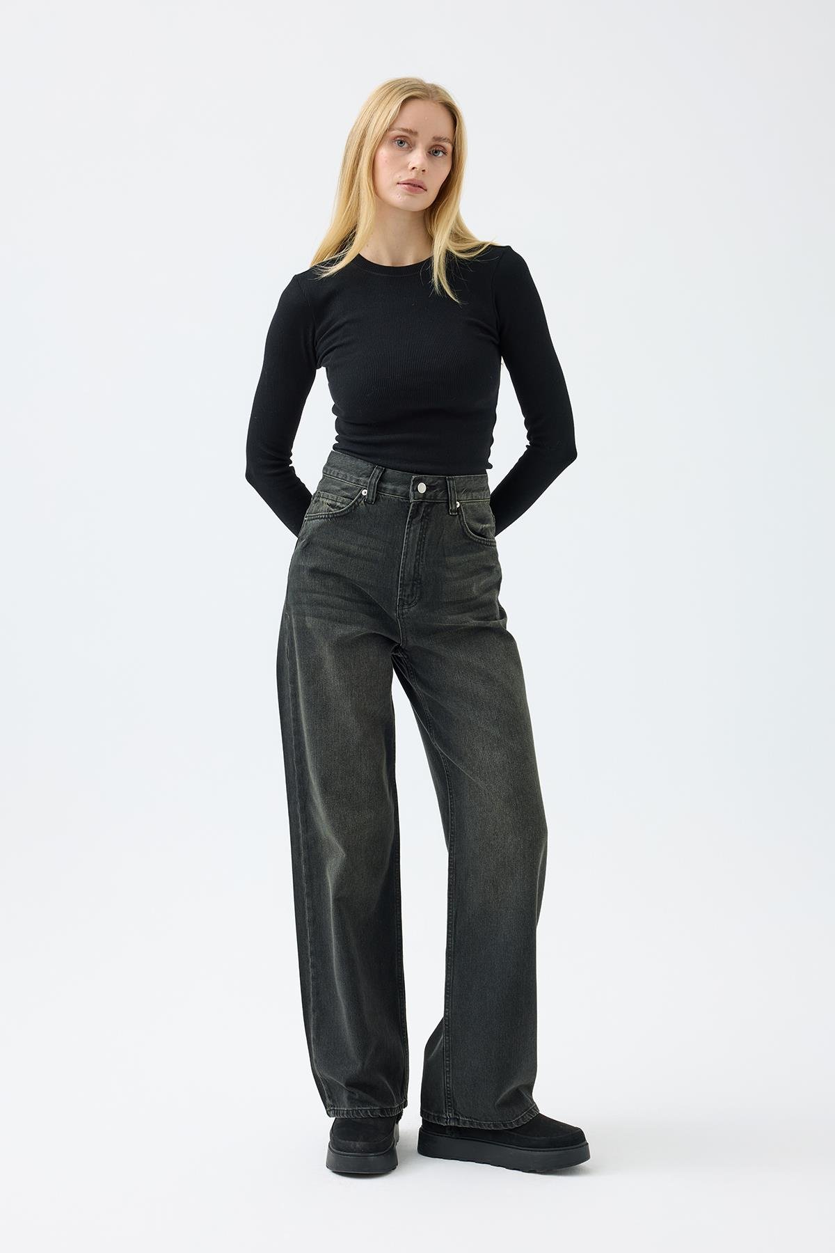 Vivian Straight Denim Pantolon - Siyah 