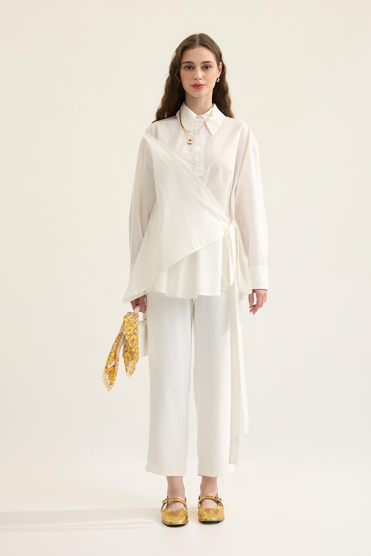 Wilma Kruvaze Kapaklı Polo Yaka Gömlek- Beyaz