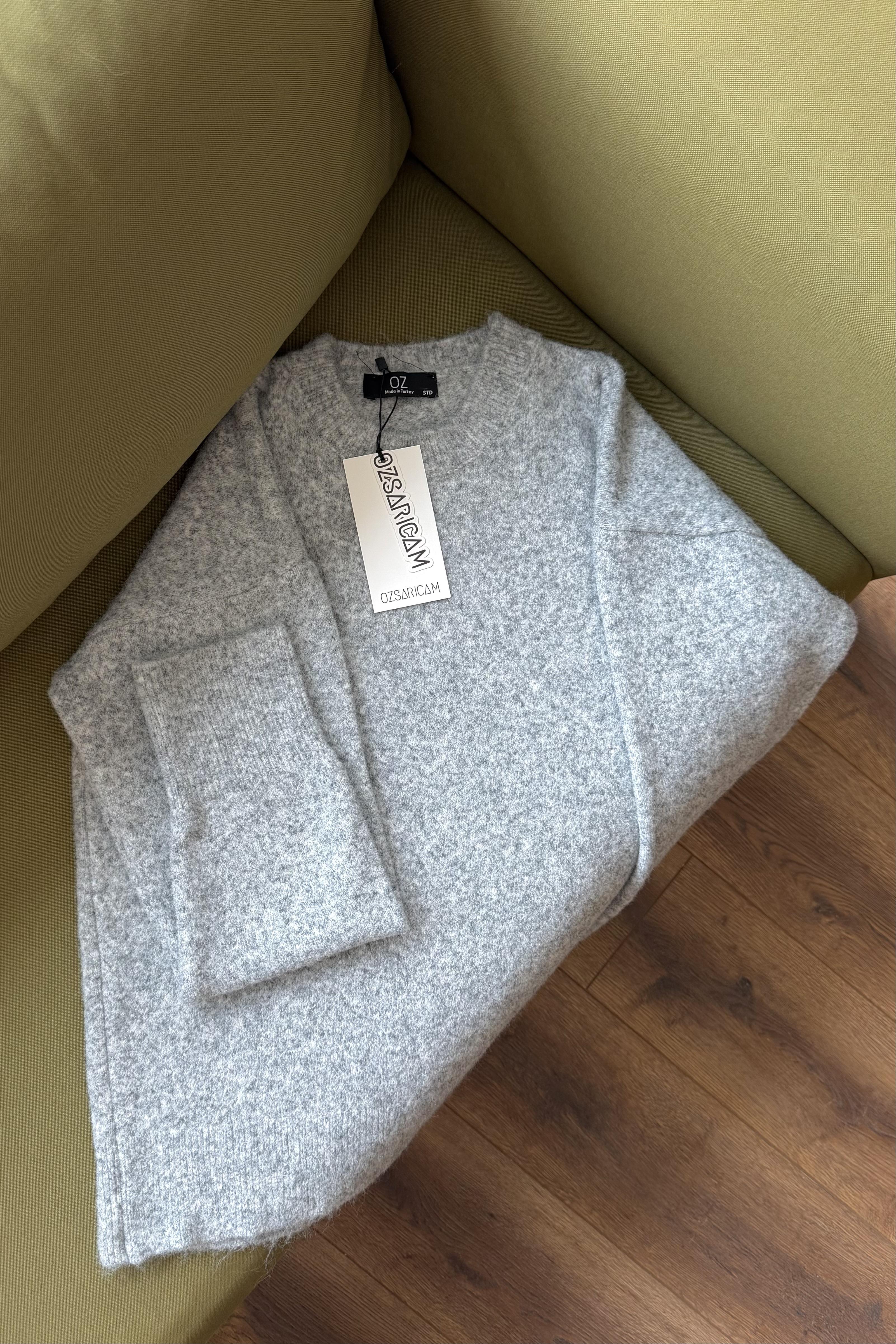 Winnie Basic Peluş Kazak - Gri melanj