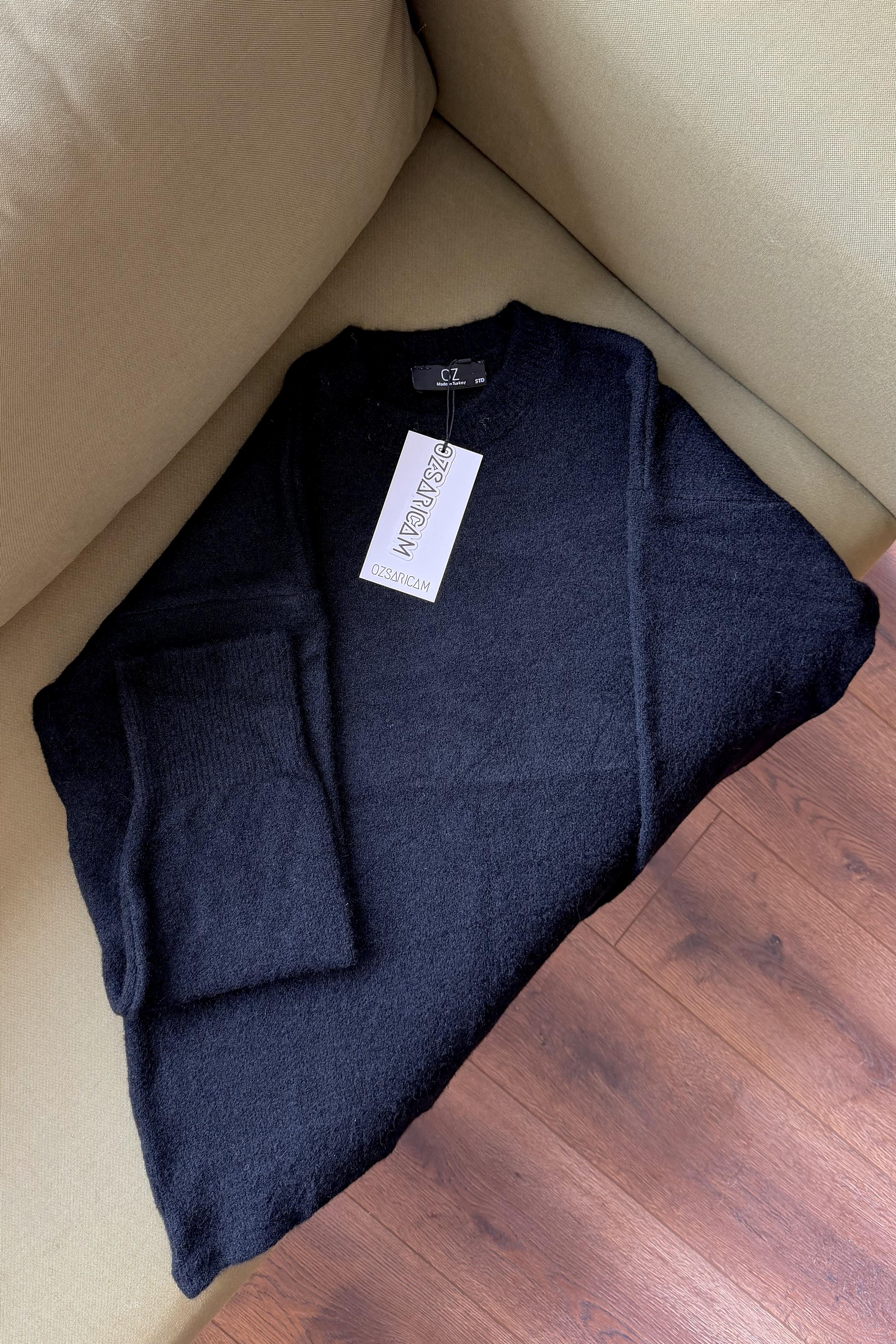 Winnie Basic Peluş Kazak - Siyah 