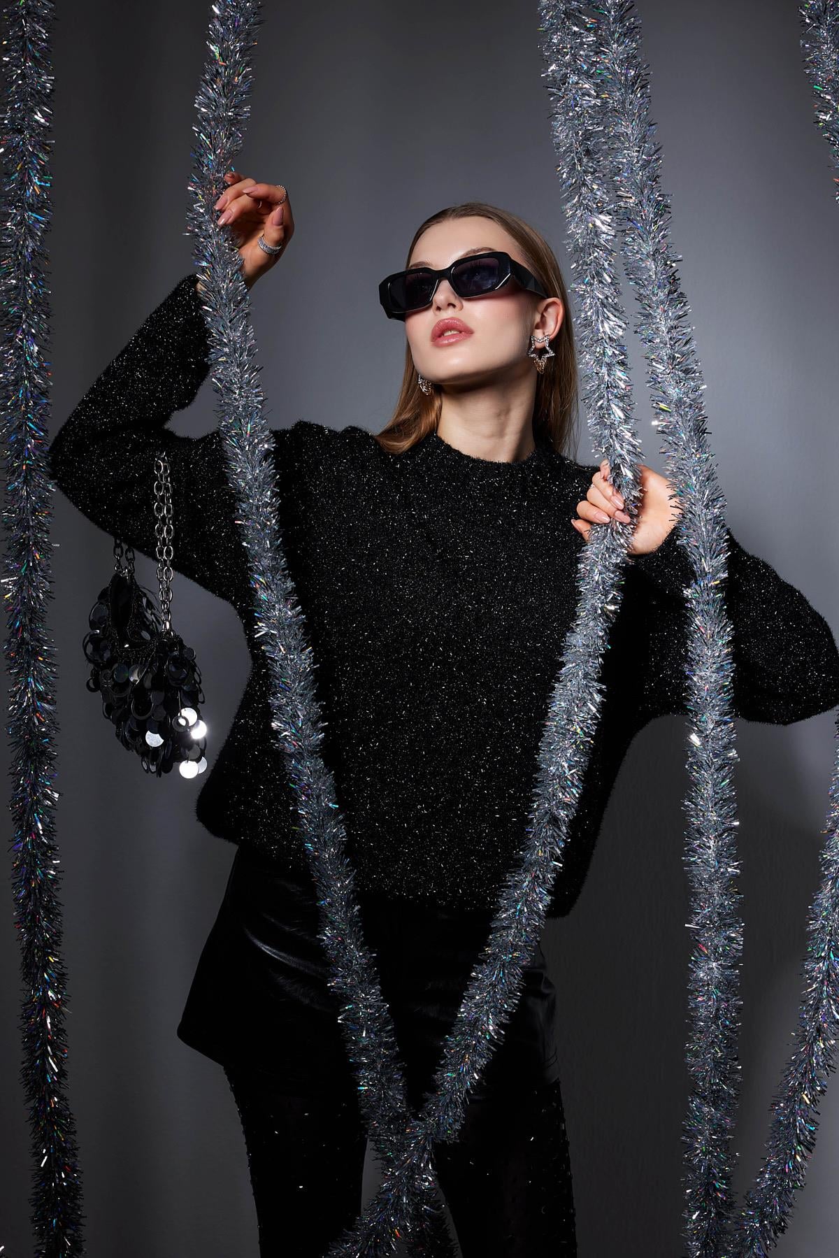 Yasmin Simli Kazak- Siyah