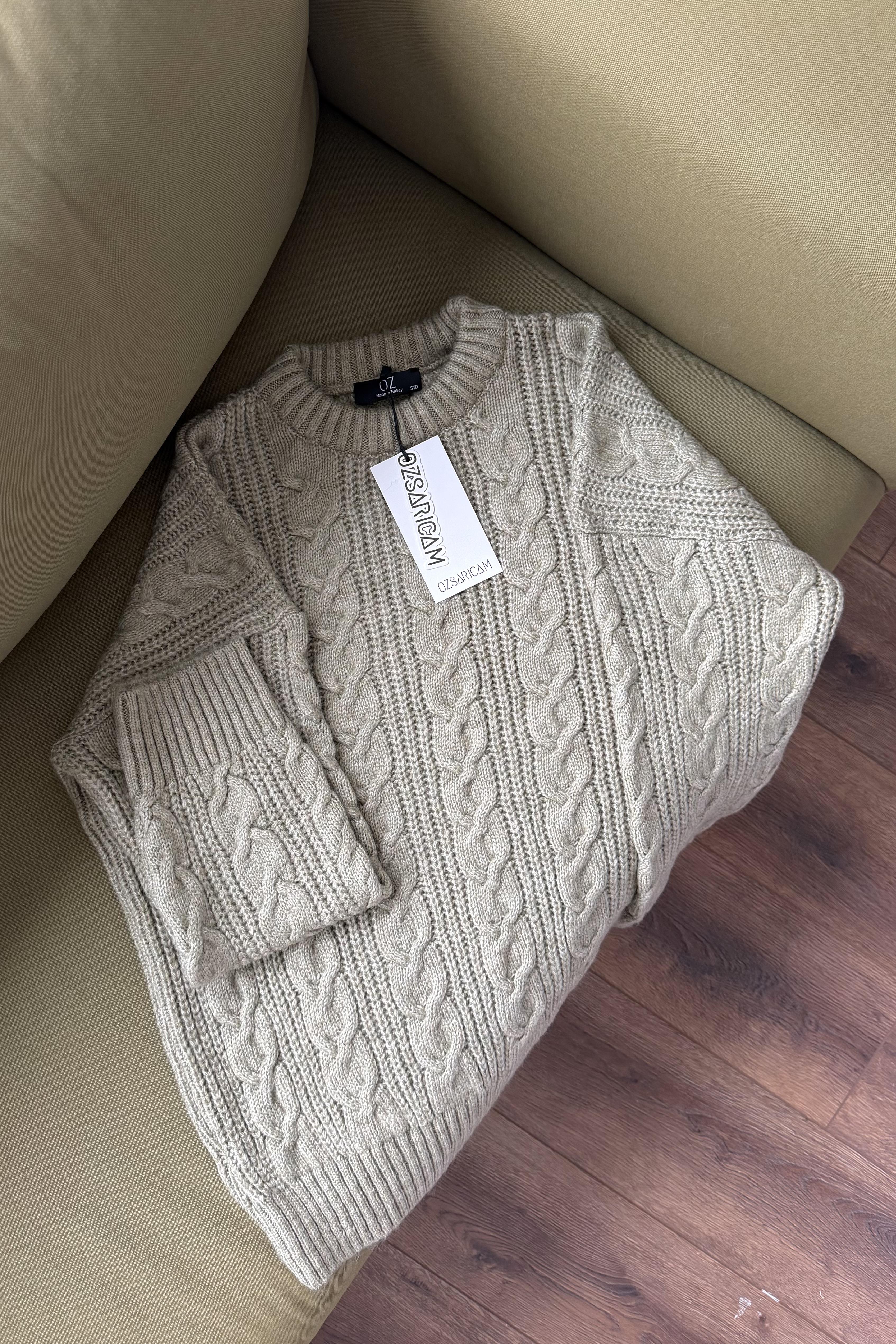 Zoya Saç Örgülü Kazak - Vizon