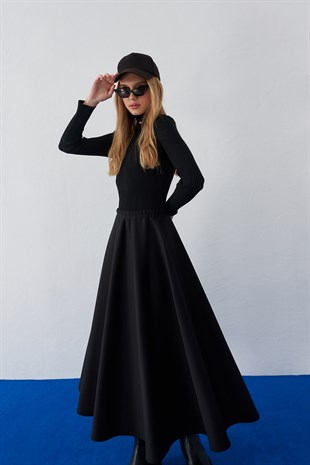 Ellen Puff Skuba Fabric Floor Skirt - Black