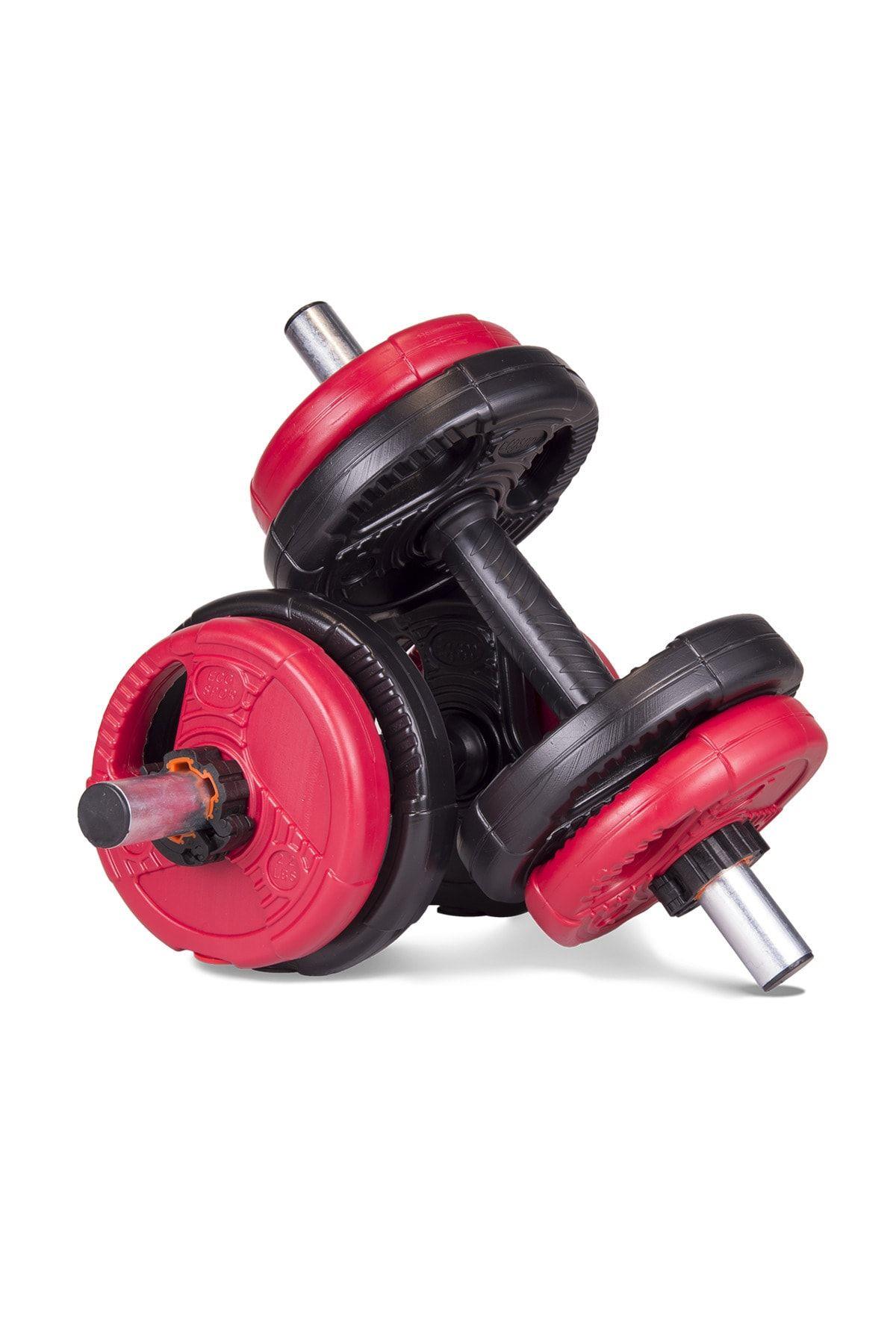 Ecgspor 12 kg Grip Plate Dumbbell Set -10 kg plate+2x1 kg dambıl seti KIRMIZI SİYAH