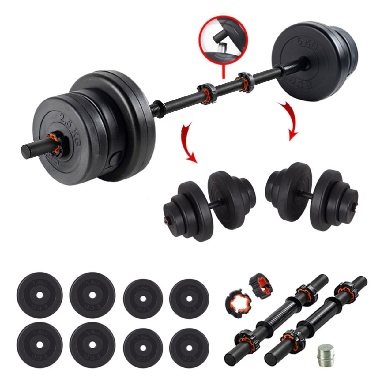 Ecgspor 32 KG Multifonksiyonel Halter Seti ve Dambıl Seti Ağırlık Fitness Seti