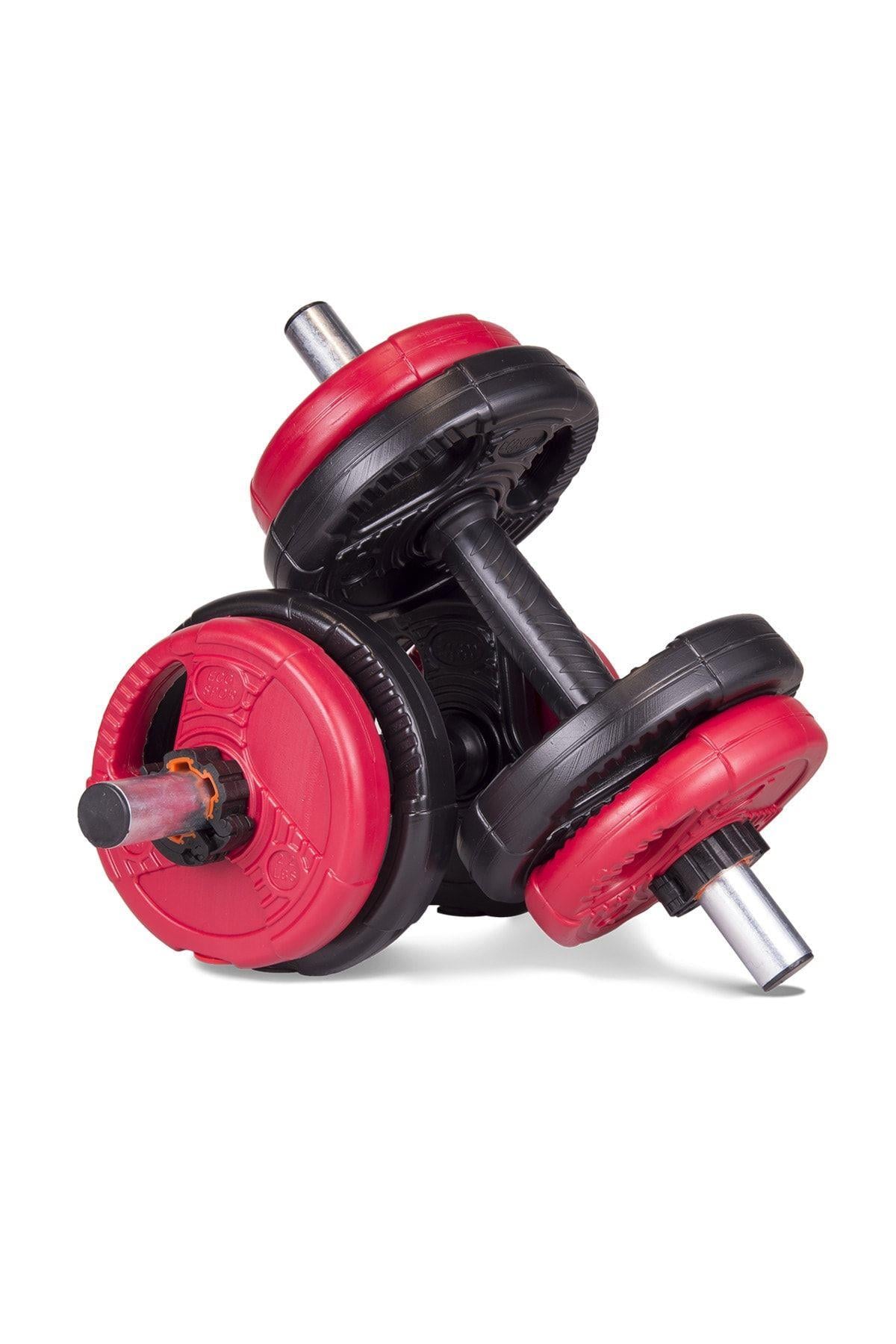 Ecgspor 12 kg Grip Plate Dumbbell Set -10 kg plate+2x1 kg dambıl seti KIRMIZI SİYAH