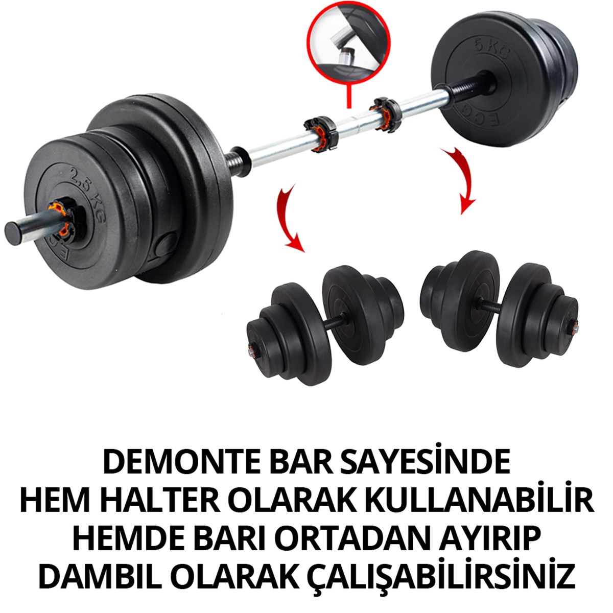 ECGSPOR 22 Kg Multifunctional Halter ve Dambıl Seti